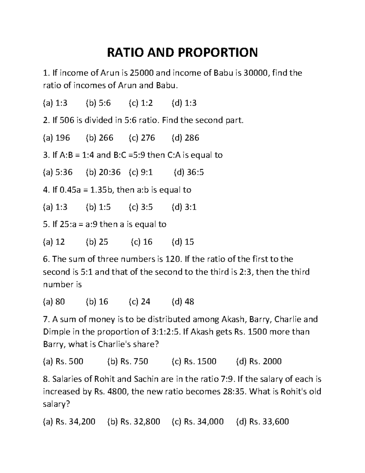 RATIO AND PROPORTION - Interview Questions and Solutions - Studocu