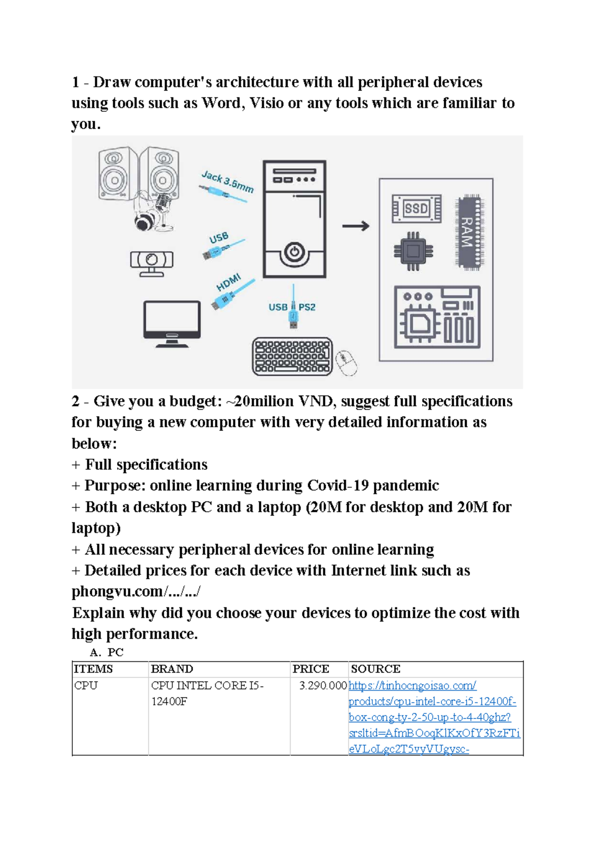 IT Infrastructure Assignment: Computer Specs for Online Learning - Studocu