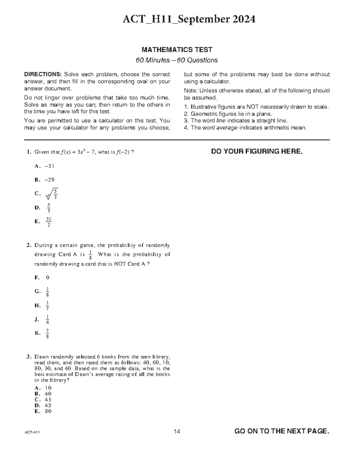 24-H11 Mathematics Test: September 2024 - 60 Questions - Studocu