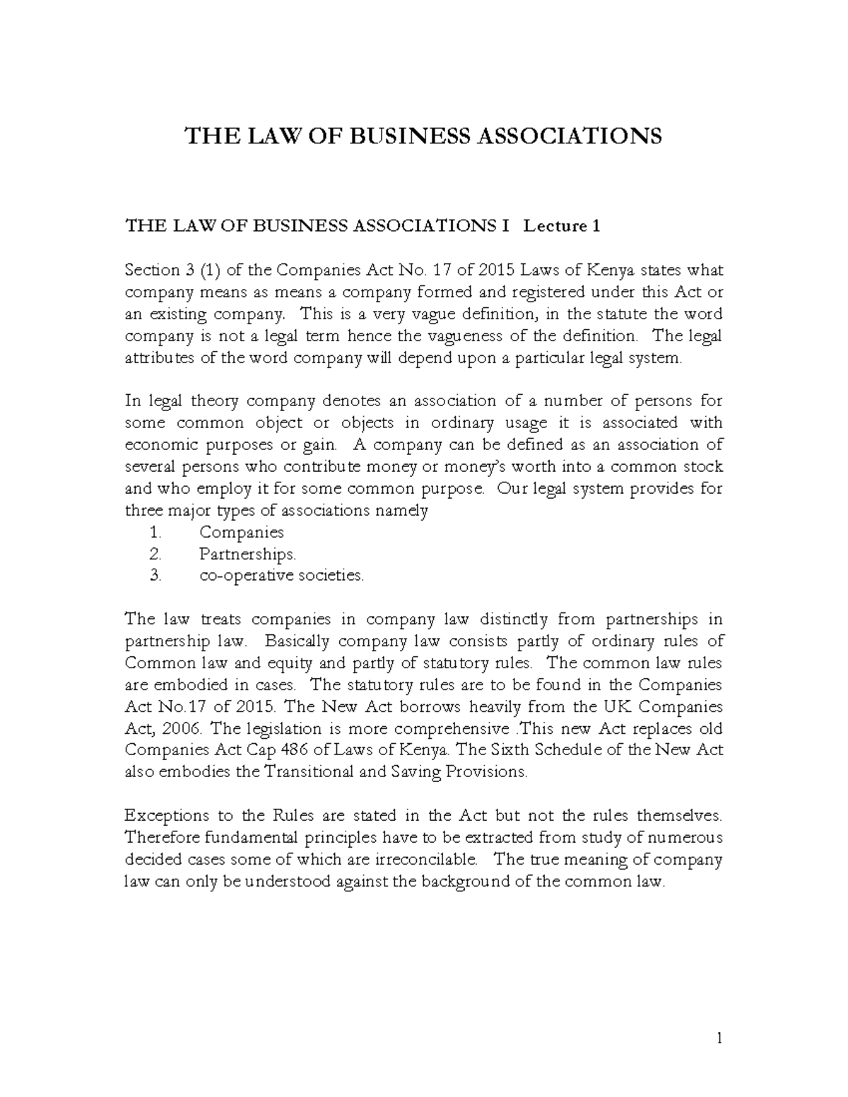 LBA I notes amended - Simple and clear summation on the Law of Business ...