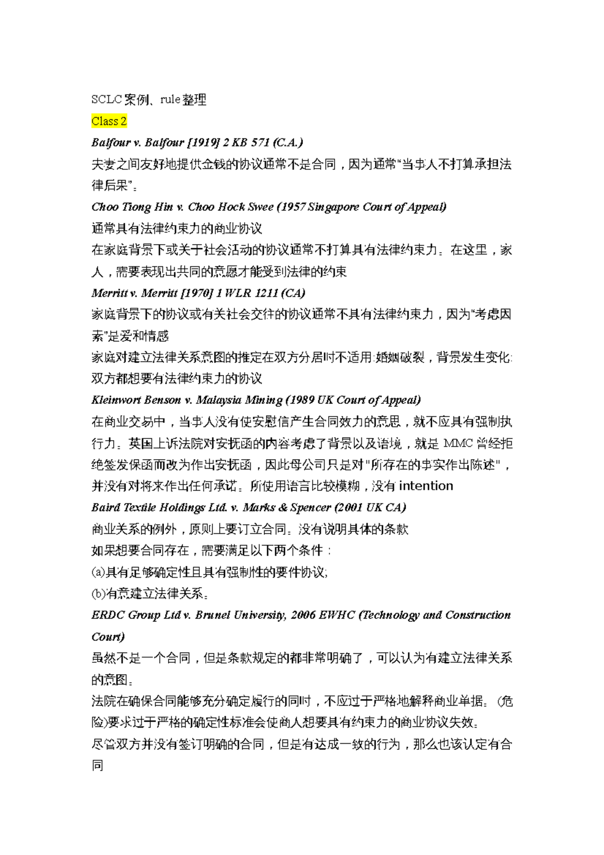 SCLC Case Summaries: Key Principles in Contract Law Concepts - Studocu