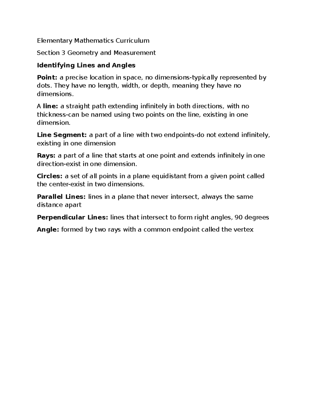 Elementary Mathematics Curriculum: Section 3 - Geometry & Measurement ...