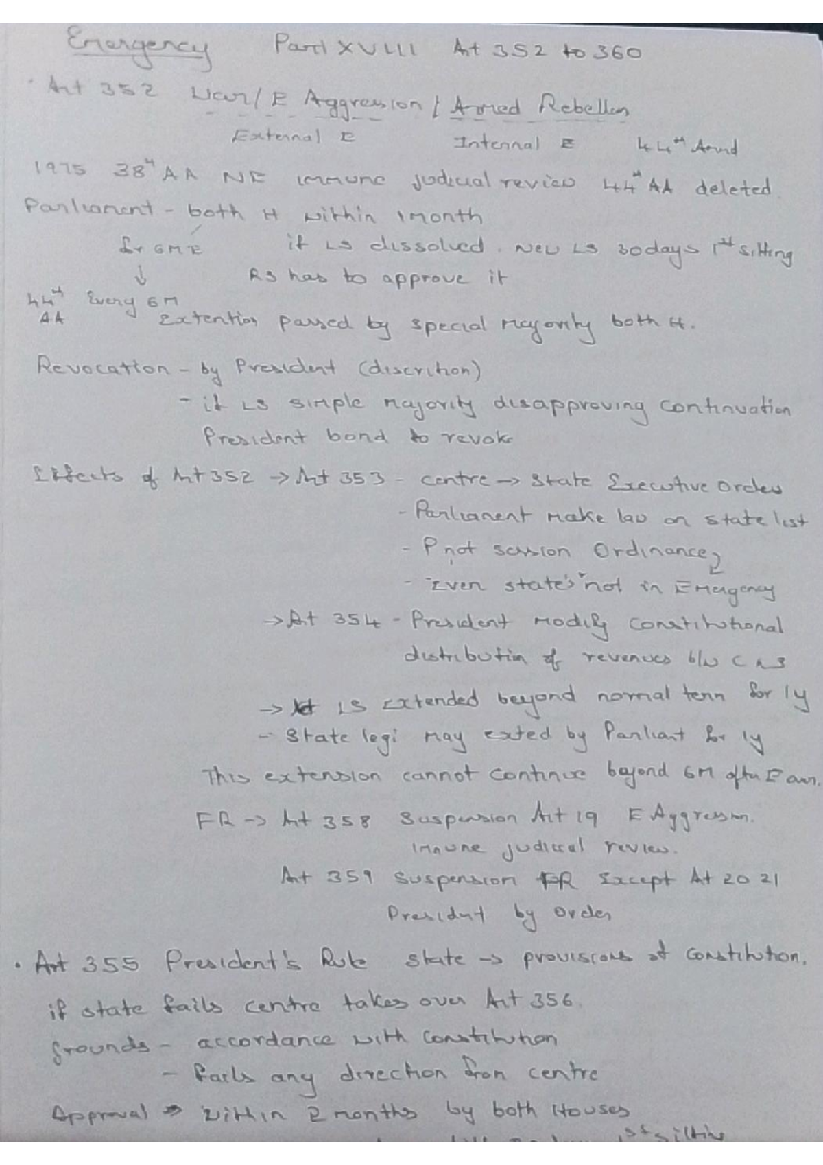 Constitution part 4 - Handwritten notes - Emergency Part XULL Art 352 ...