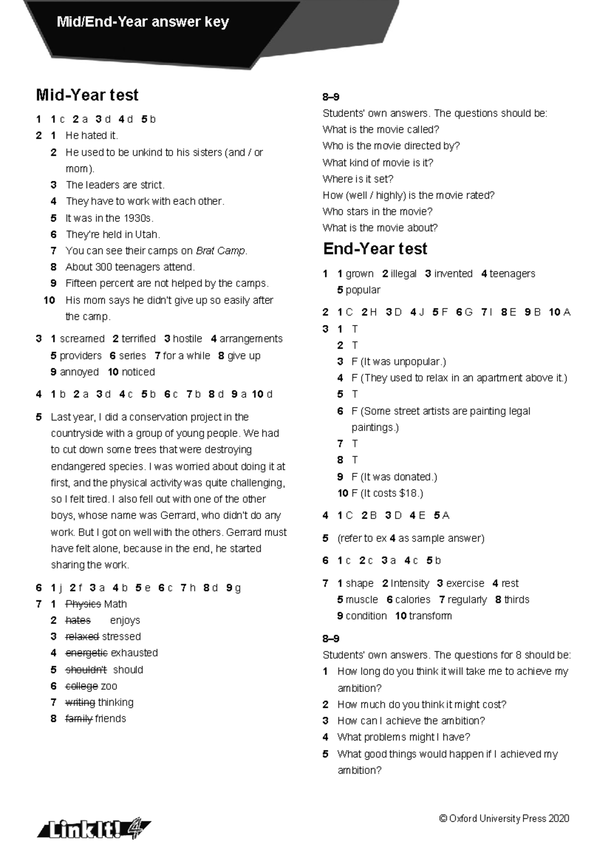 LI L4 Mid Year End Year tests Answers - Mid-Year test 1 1 c 2 a 3 d 4 d ...