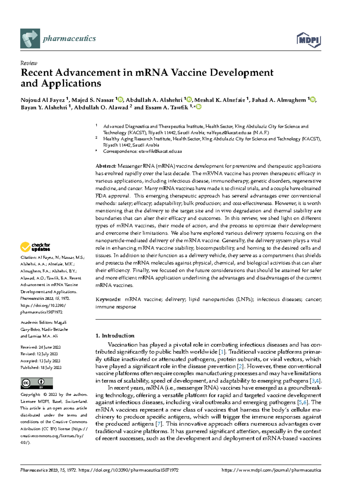 Pharmaceutics 15: Review of mRNA Vaccine Advances & Delivery Systems ...