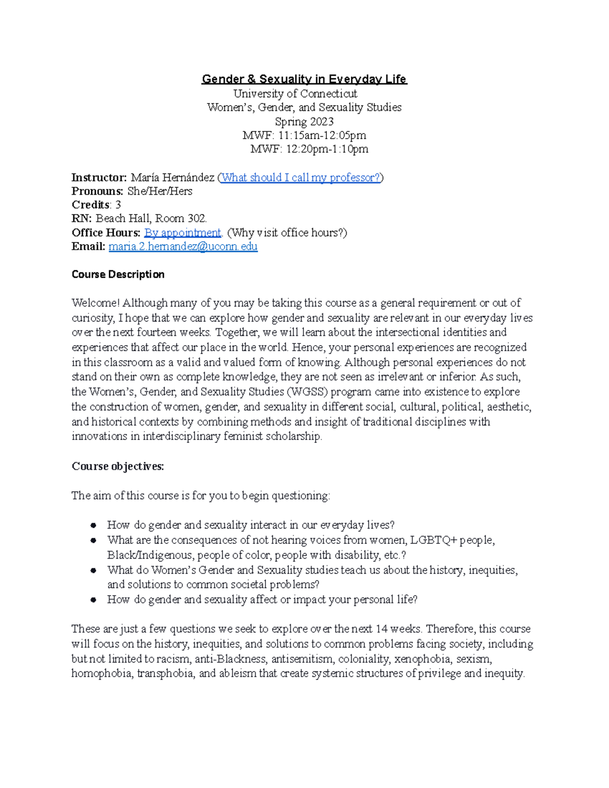 WGSS 2023 Syllabus: Gender & Sexuality in Everyday Life Overview - Studocu