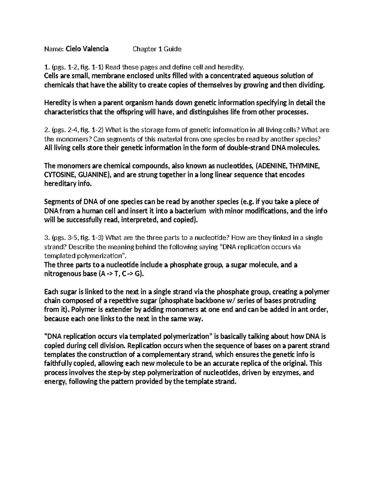 BIO-333 CH1 Guide 7e - Name: Cielo Valencia Chapter 1 Guide 1. (pgs. 1 ...