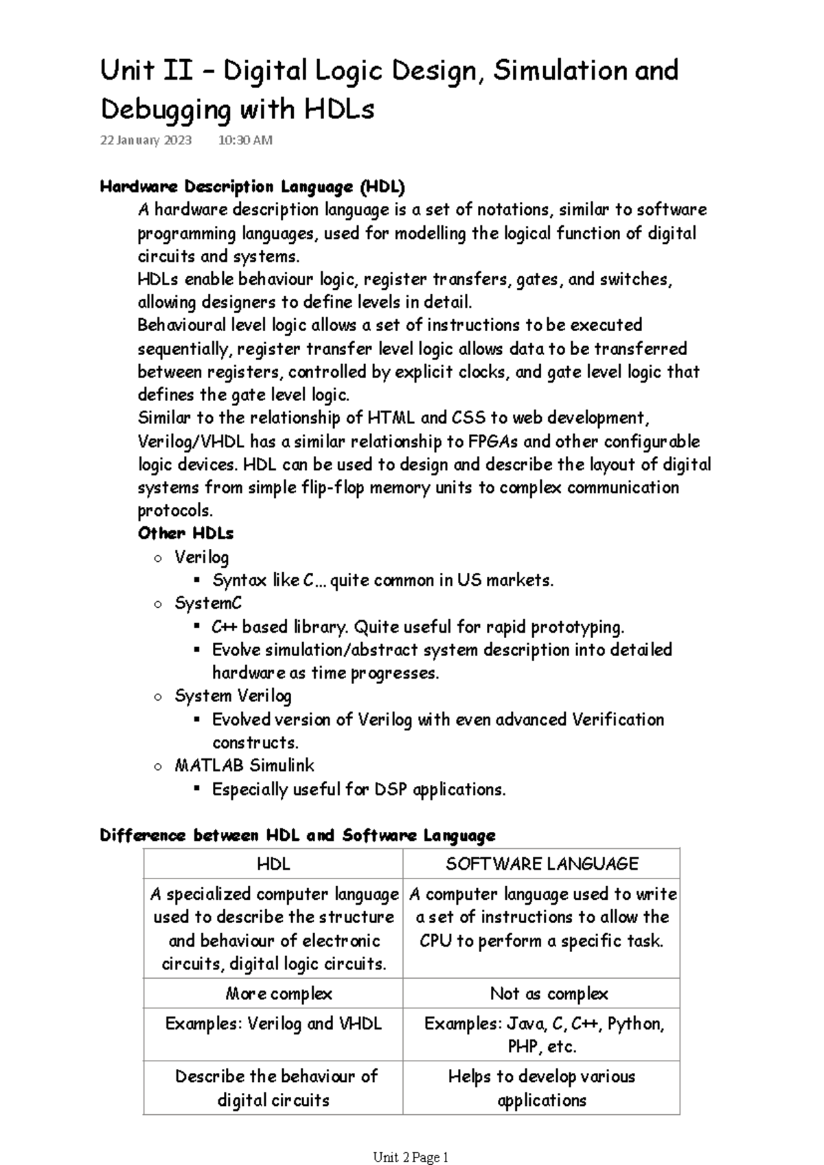 Unit 2: Digital Logic Design & HDL Simulation and Debugging - Part 1 ...