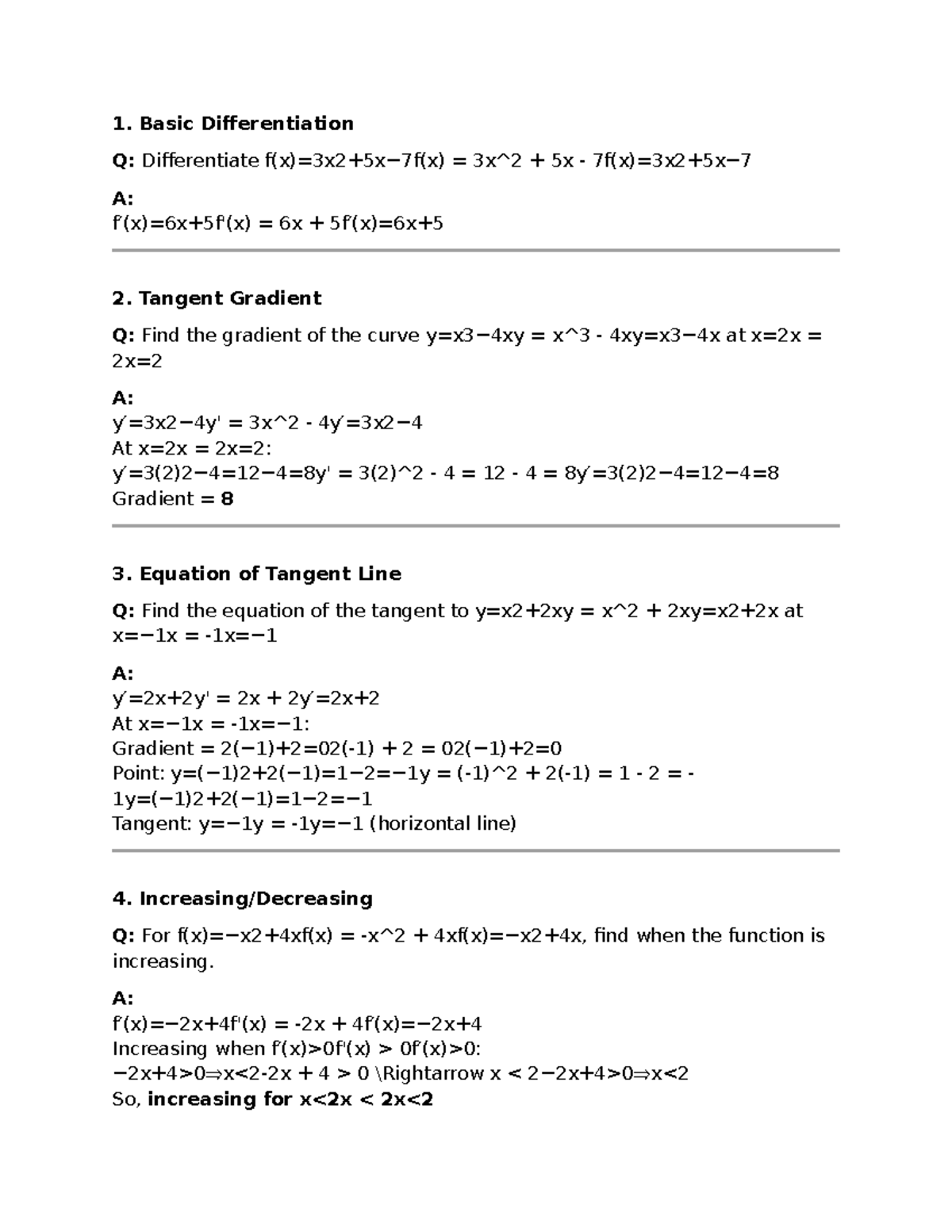 Math Practice Quiz: Basic Differentiation & Tangent Lines - Studocu