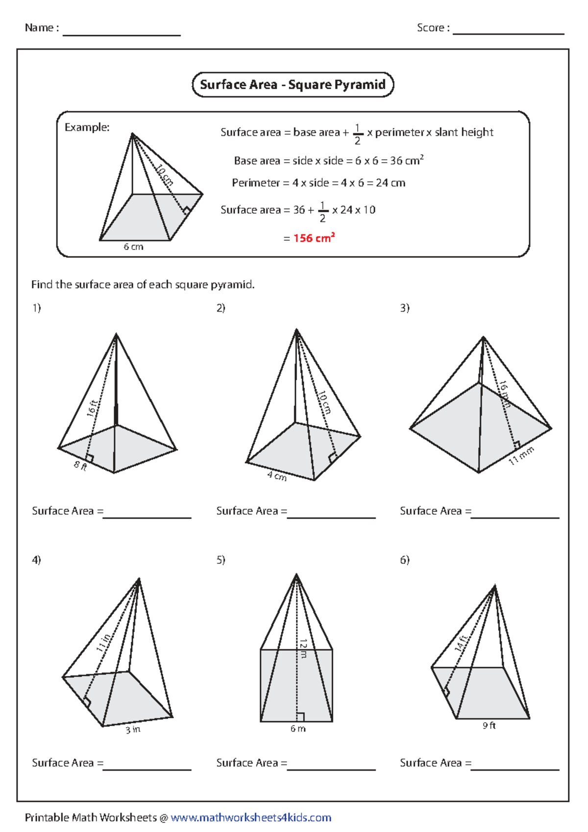 Surface Area & Volume of Pyramids - Math 3-D Triangles - Studocu
