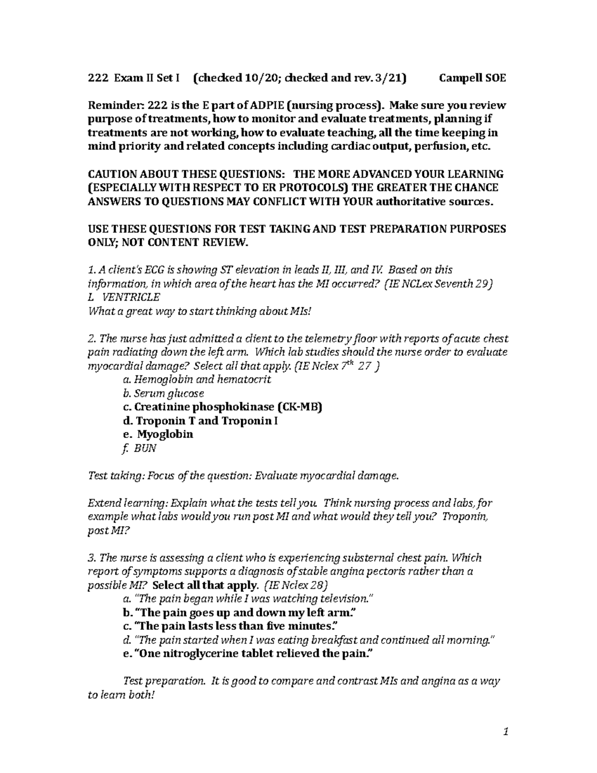NUR 222 Exam II Set I - Comprehensive Review and Test Prep Guide - Studocu