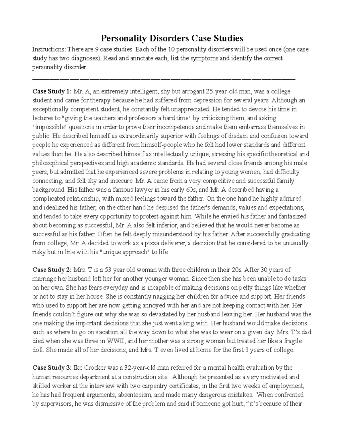 Personality Disorders Case Studies: Analysis and Symptoms ...