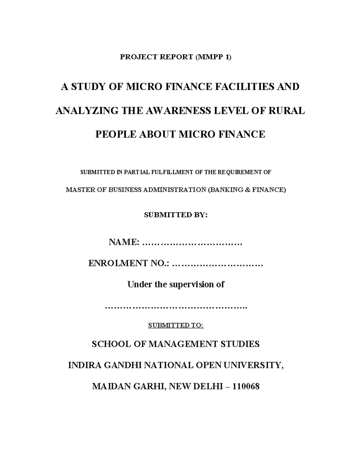 Microfinance Awareness Study in Rural Areas (MMPP 1) - Project Report ...