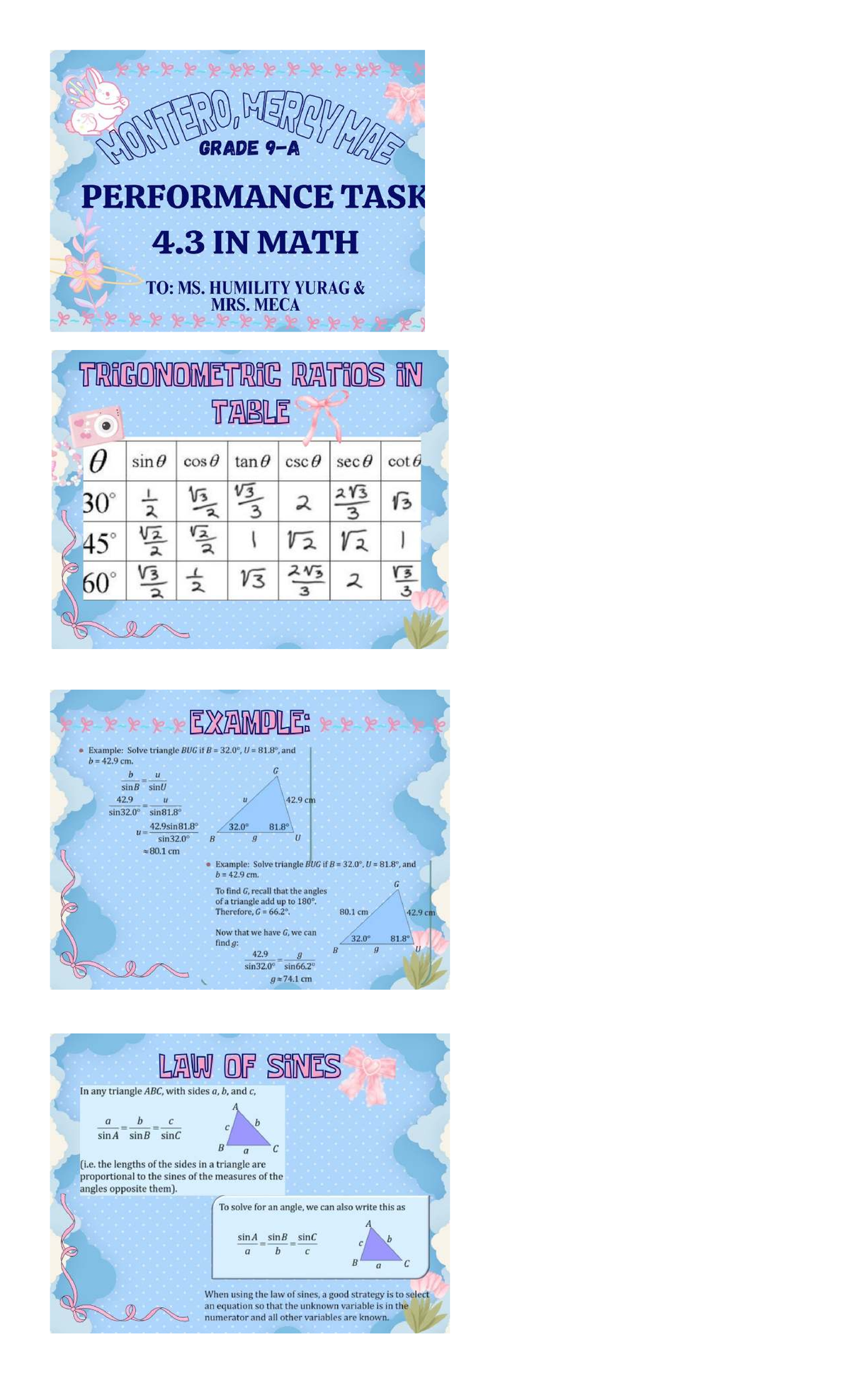 MATH 4.3 Performance Task: Trigonometric Ratios & Laws - Studocu