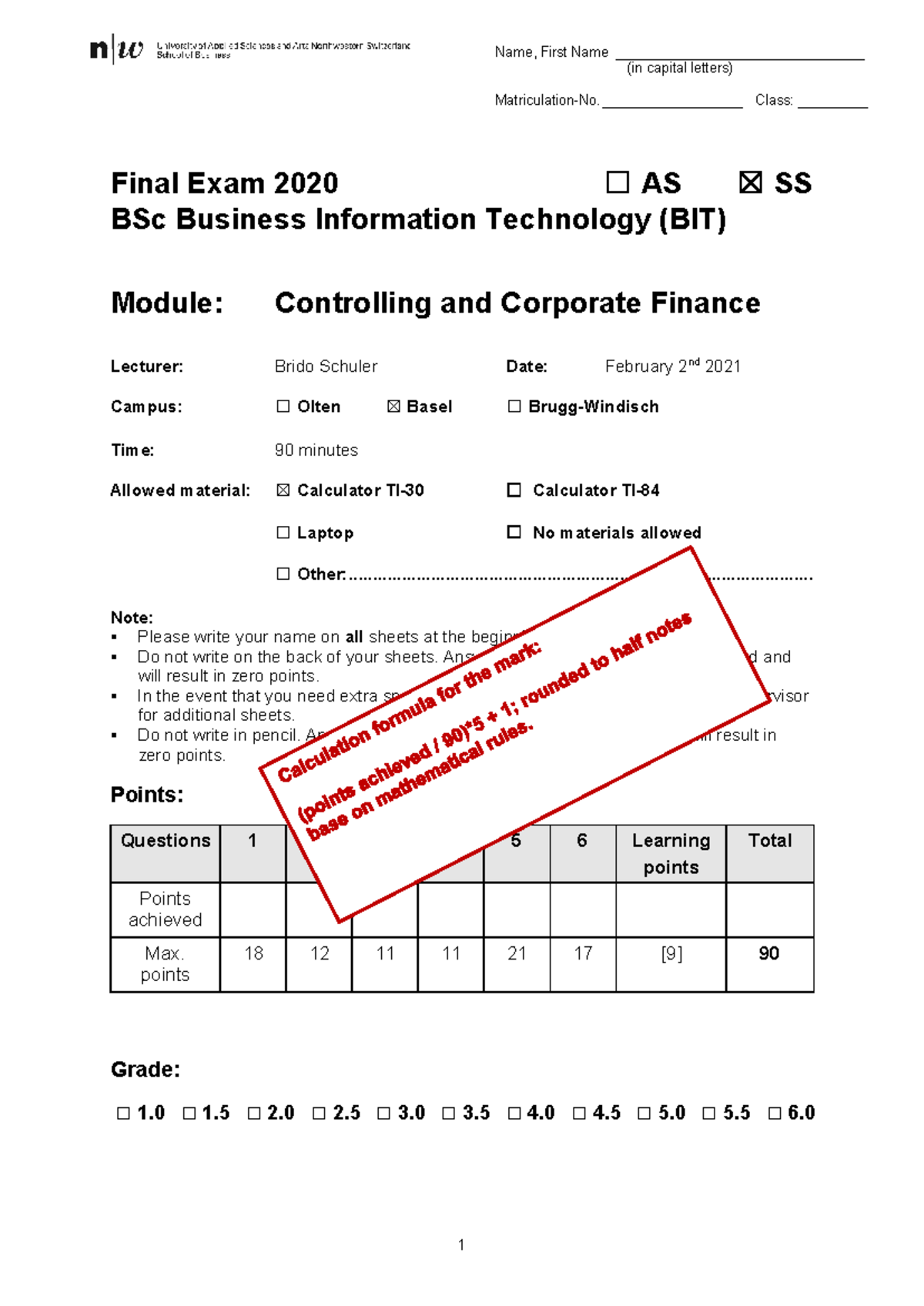 BIT 2020 Final Exam Solutions: Controlling & Corporate Finance - Studocu