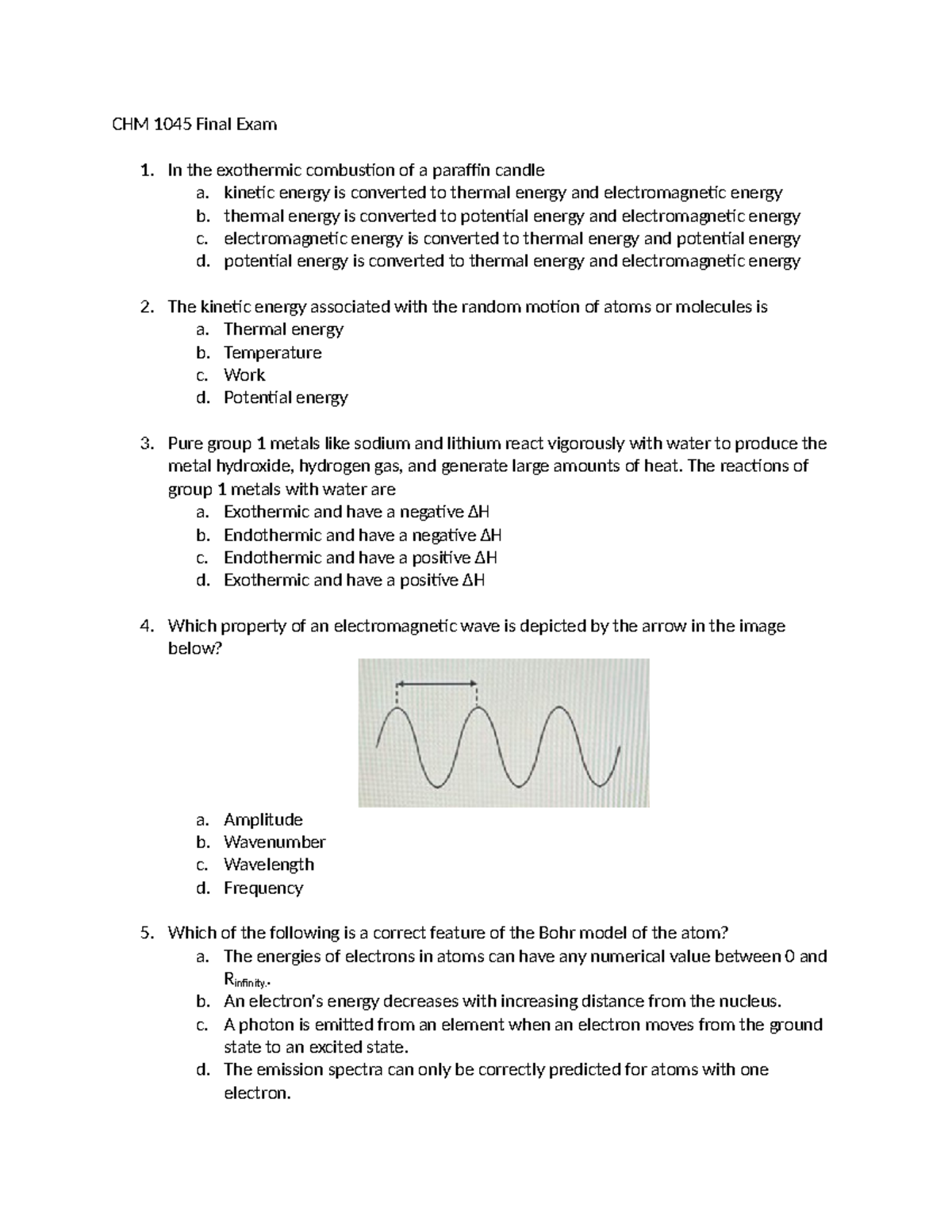 CHM 1045 Final Exam Review: Key Questions & Concepts - Studocu