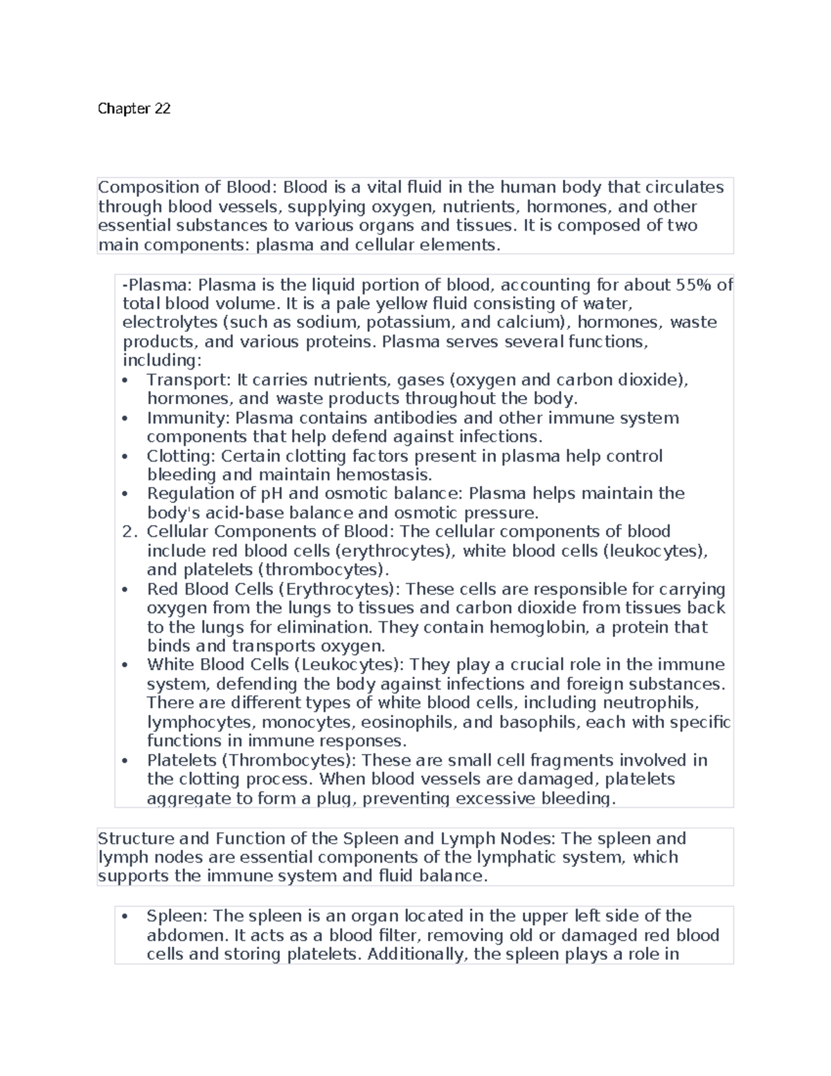 Blood Objectives Chapter 22 and 23 - Chapter 22 Composition of Blood ...