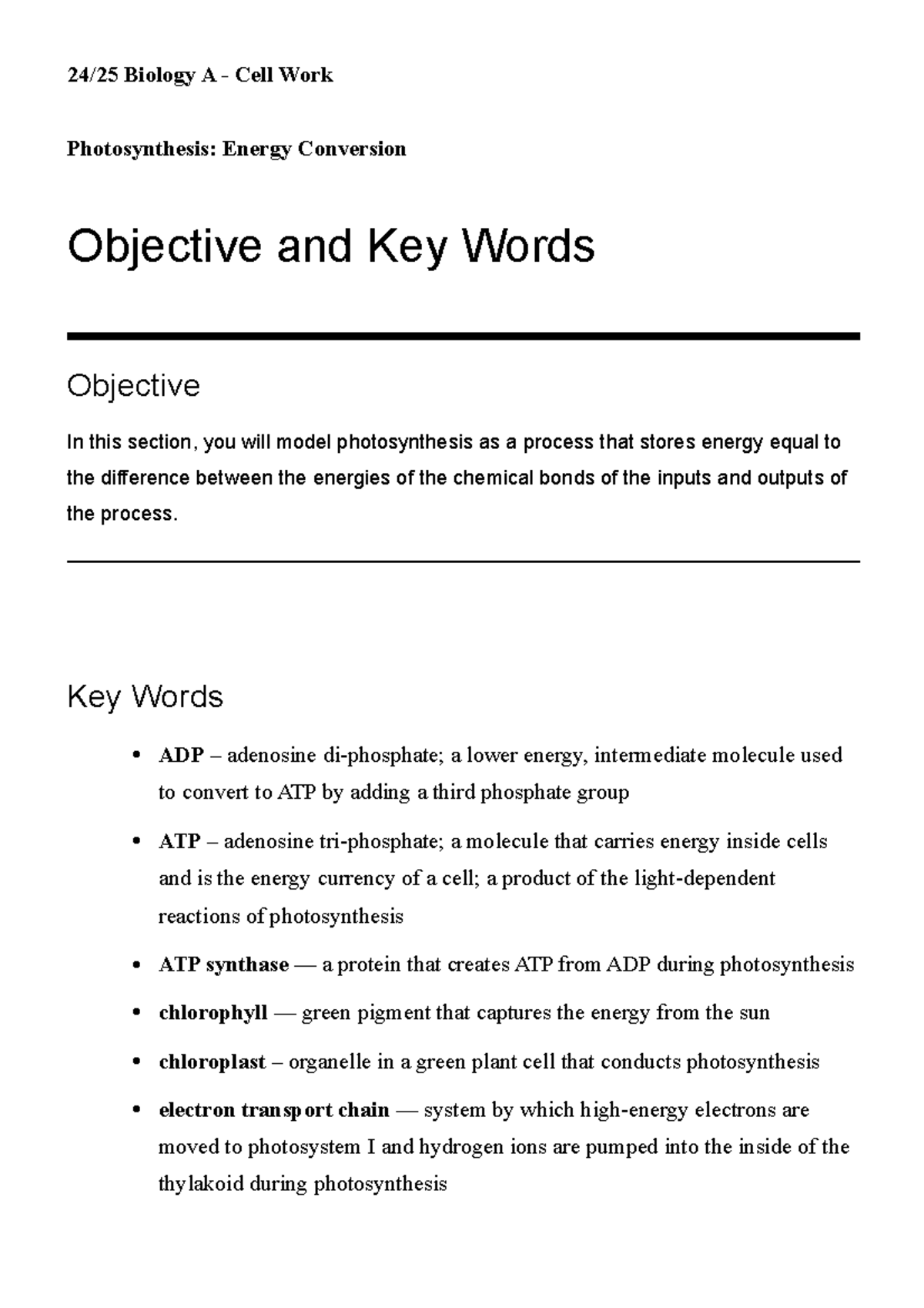 Photosynthesis: Energy Conversion Overview and Processes - BIO 2497 ...
