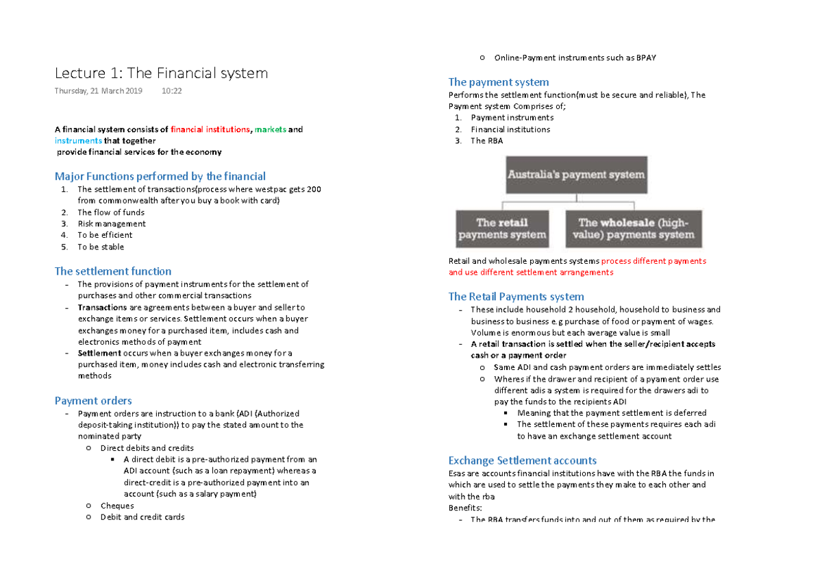 Financial System Overview: Major Functions & Payment Systems (FIN101 ...