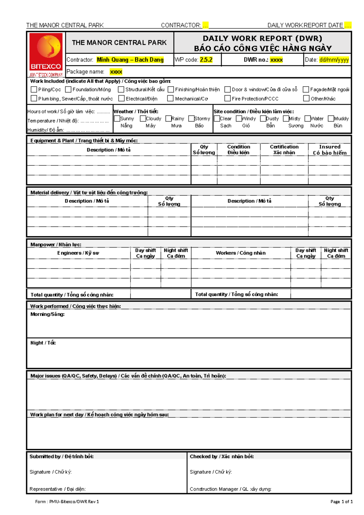10 DWR Form - Daily Work Report [Rev-1] - THE MANOR CENTRAL PARK ...