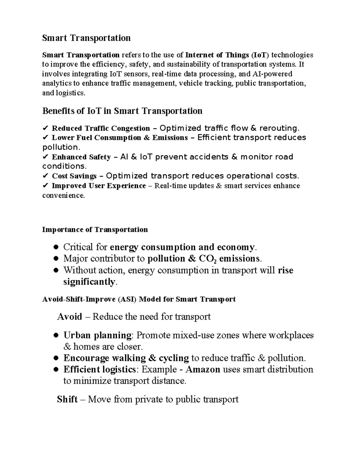 Smart transportation and the role of IoT in enhancing efficiency - Studocu