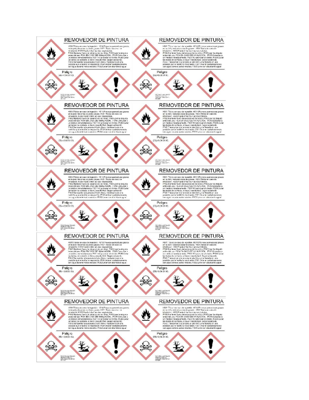 Etiquetas de Seguridad para Productos Químicos H301, H314, H331, H335 ...