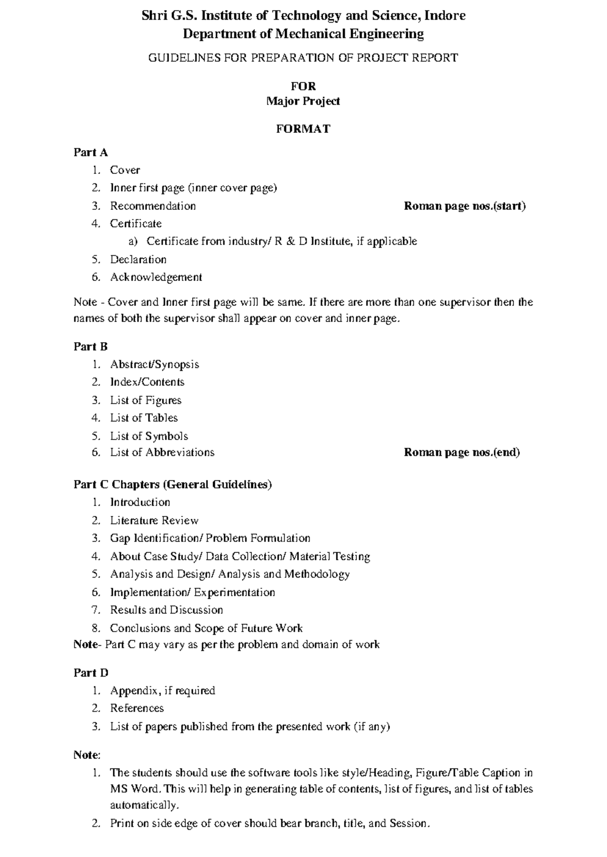 Guidelines for Major Project Report Preparation - ME 101 - Studocu