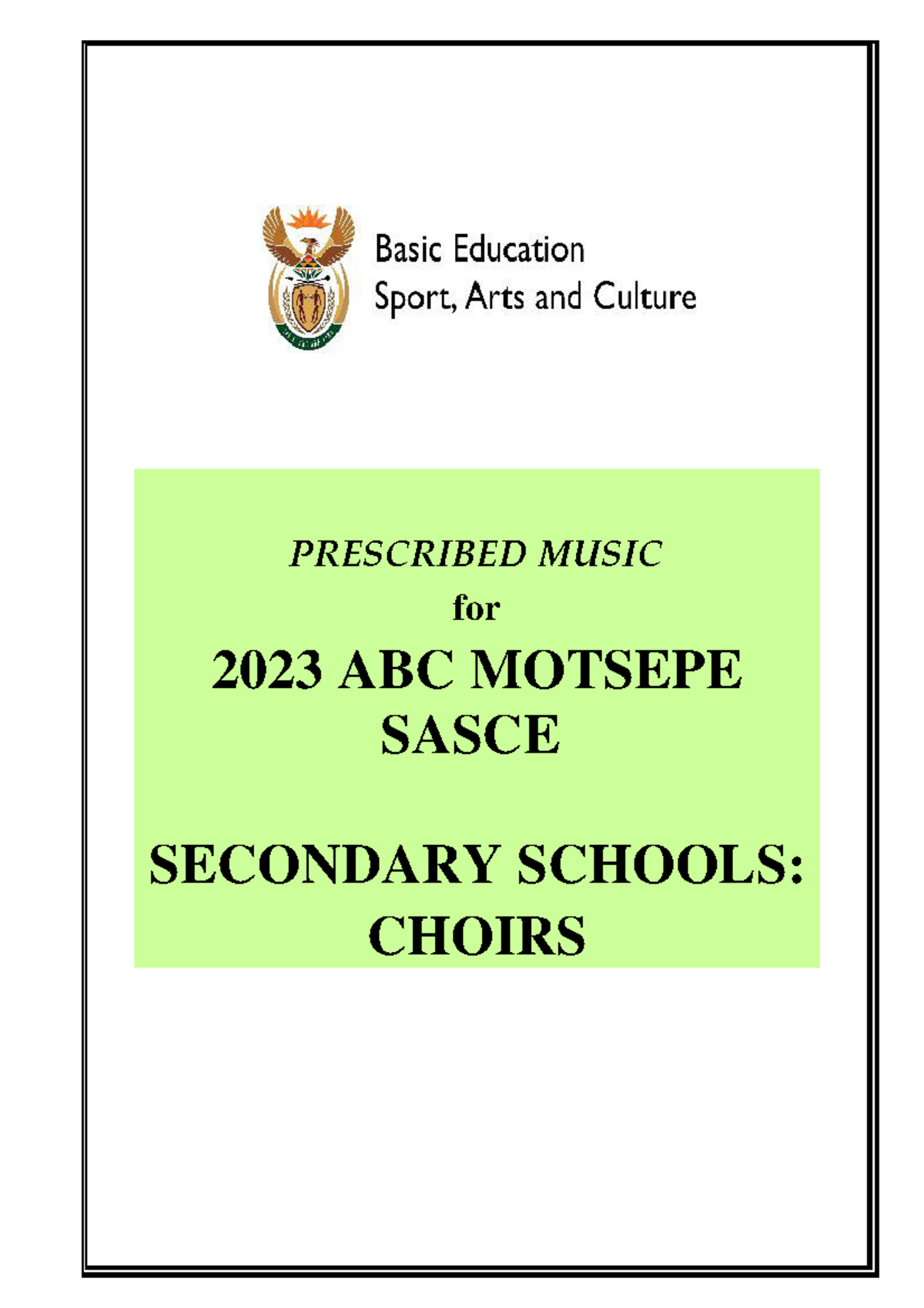 2023 SASCE Prescribed Music for Secondary Choirs - Studocu