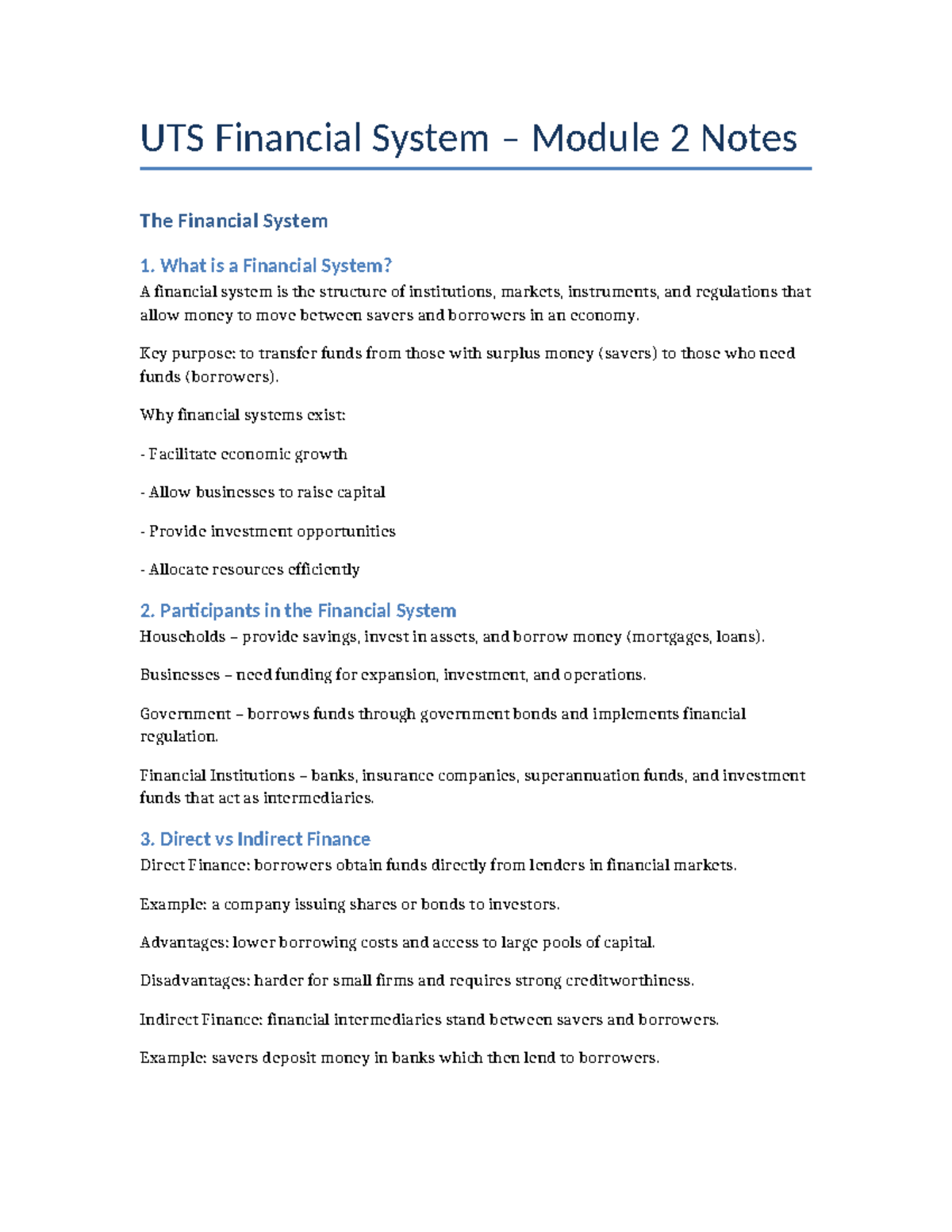 UTS Financial System Module 2: Overview and Key Concepts - Studocu