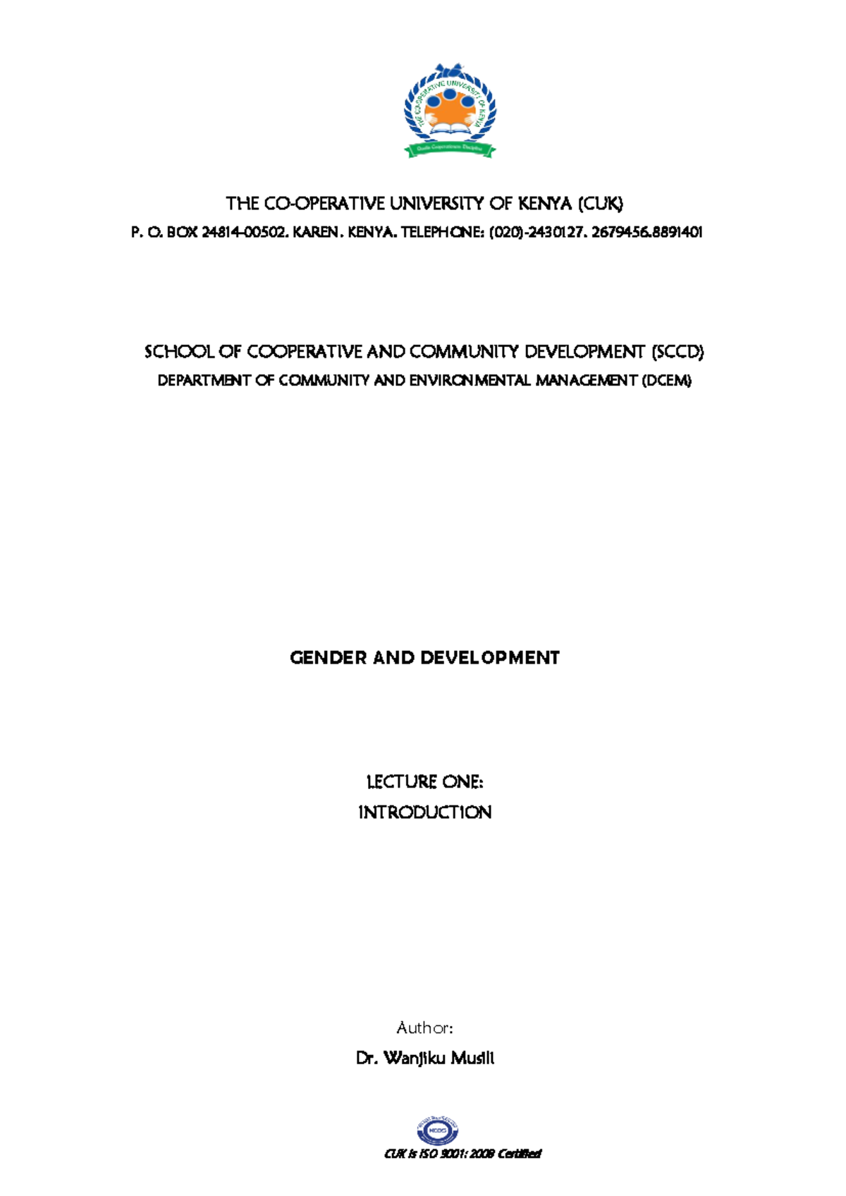 Gender and Development - Lecture 1: Introduction to Concepts - Studocu