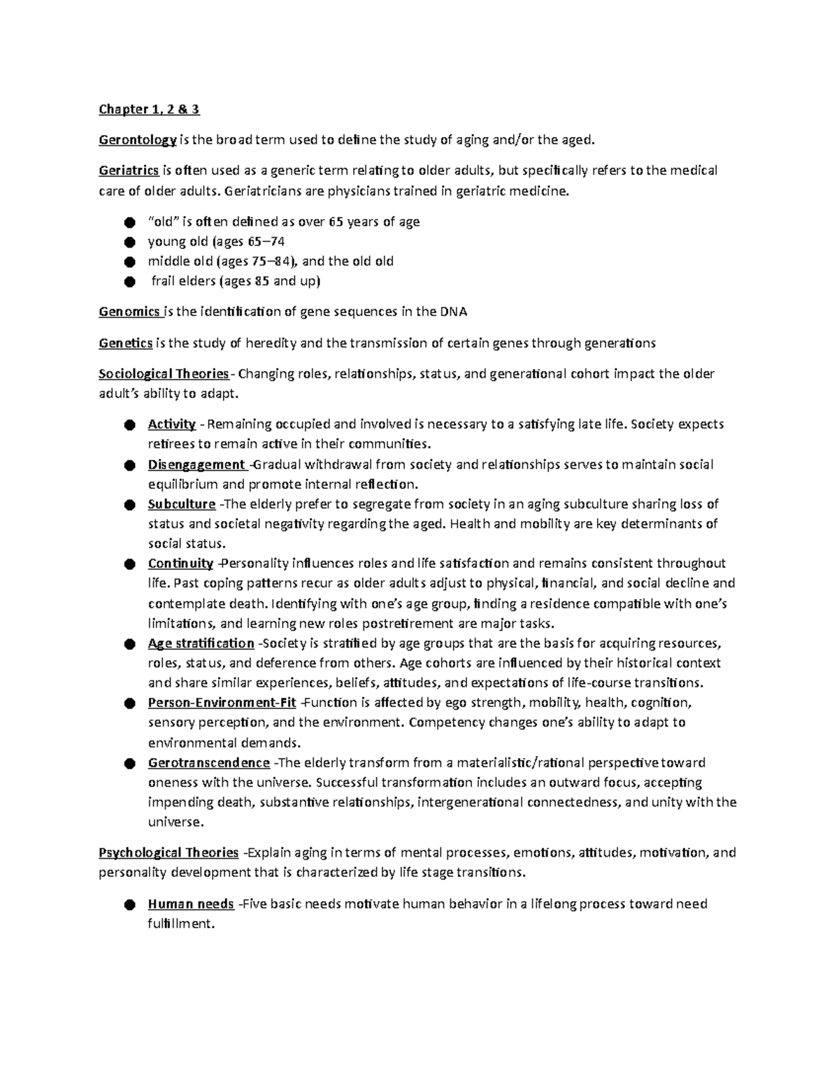 Care of Older Adult study Guide for review - Chapter 1, 2 3 Gerontology ...