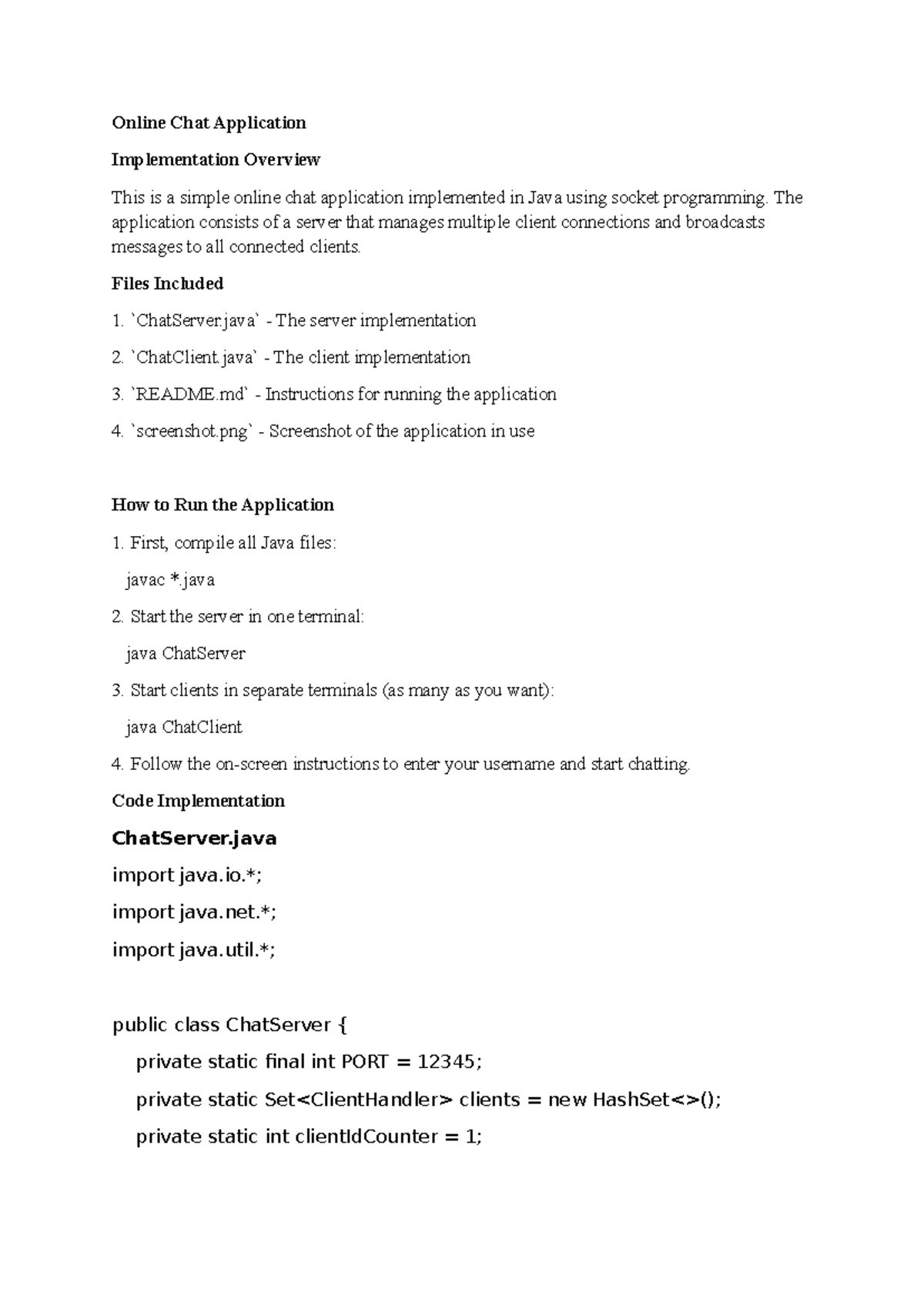 Programming Assignment Unit 7: Online Chat App Implementation Overview ...