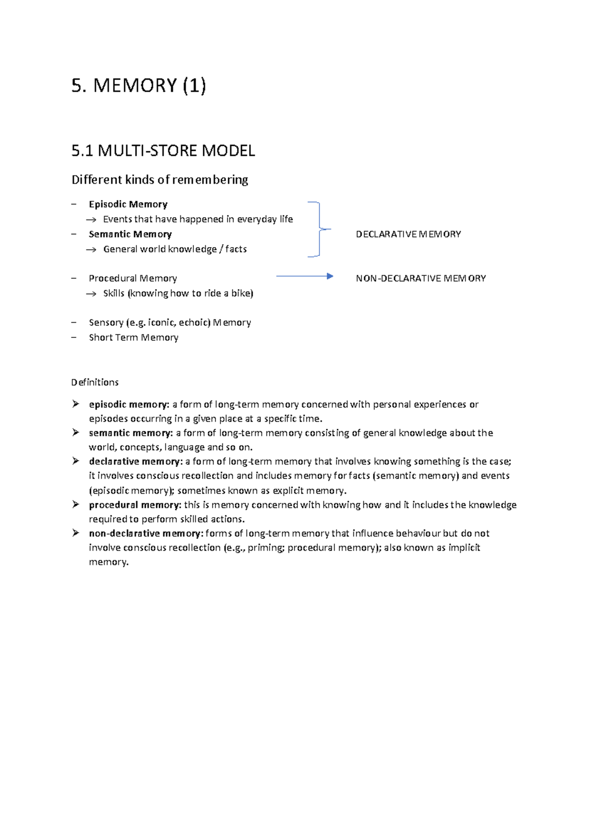 5. Memory part 1 - 5. MEMORY (1) 5 MULTI-STORE MODEL Different kinds of ...