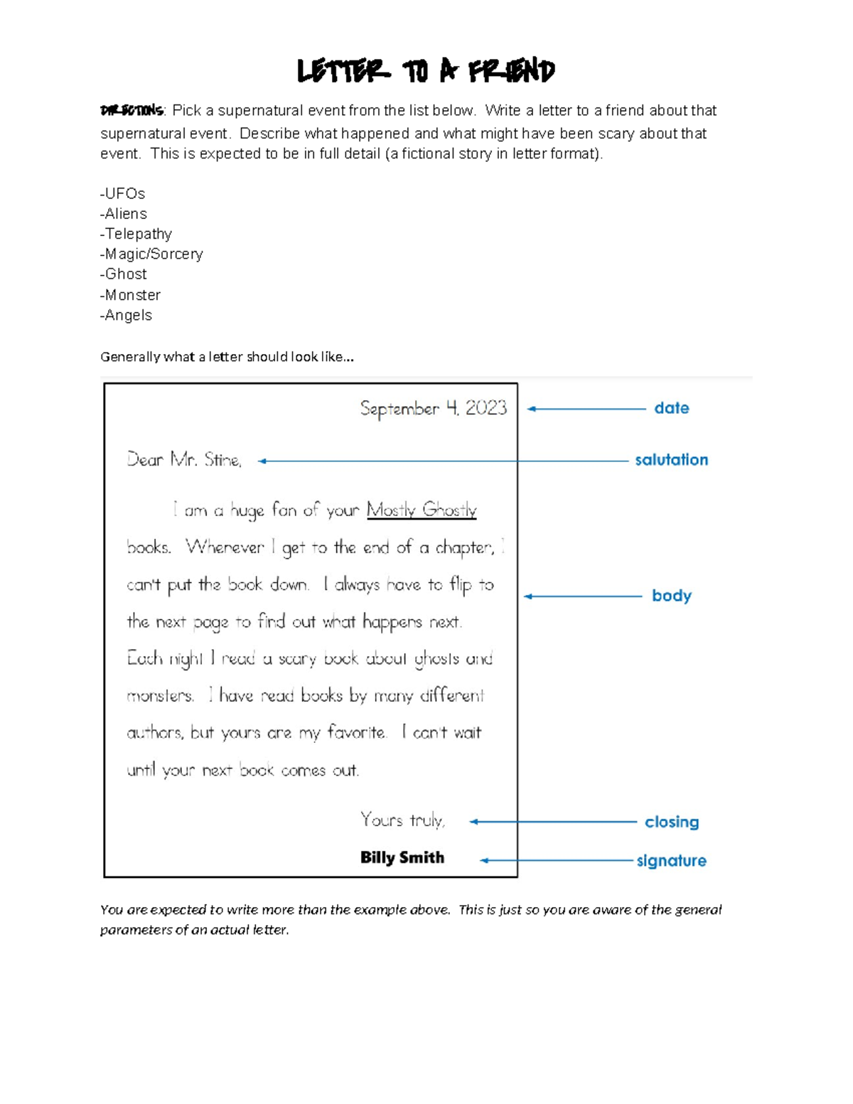 ENG 101: Letter to a Friend About a Supernatural Event - Studocu