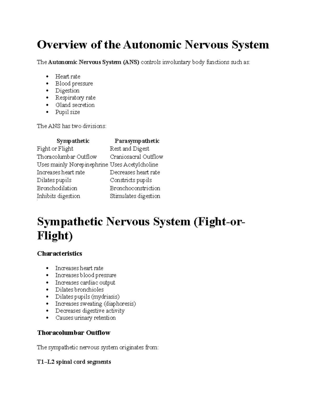 Exam 1 Study Guide: Overview of the Autonomic Nervous System - Studocu