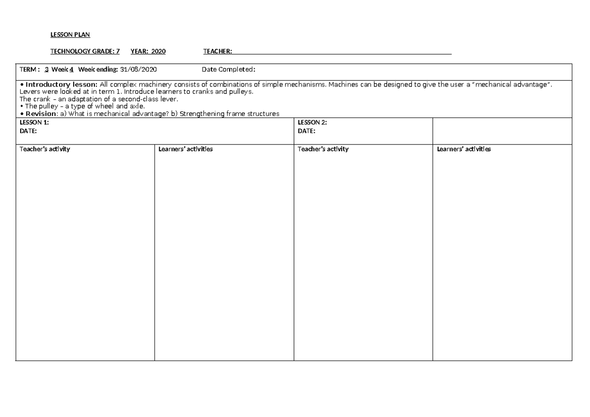 Grade 7 Technology Lesson Plan: Term 3 Week 4 Notes - Studocu
