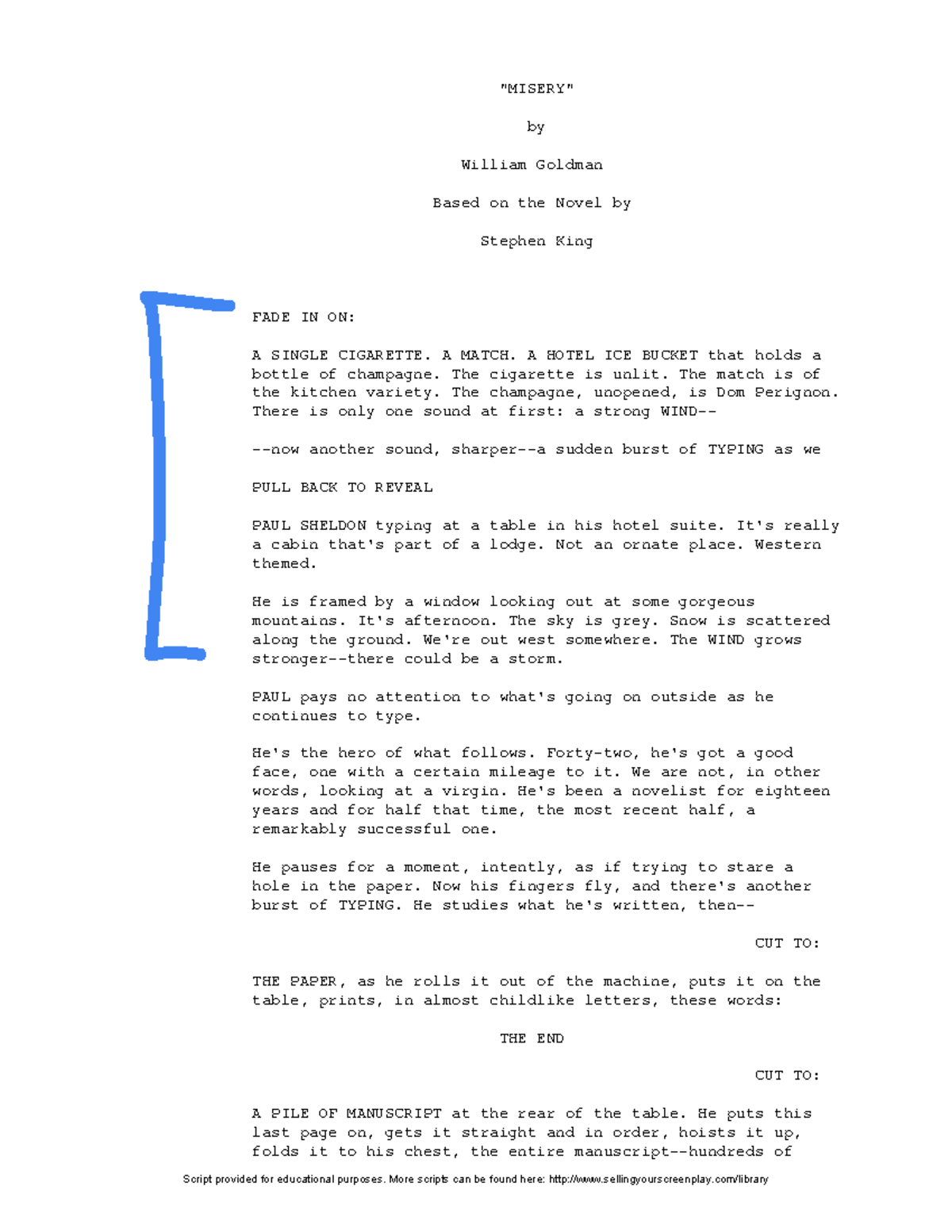 Final Script Analysis: Misery by Stephen King (ENG 101) - Studocu