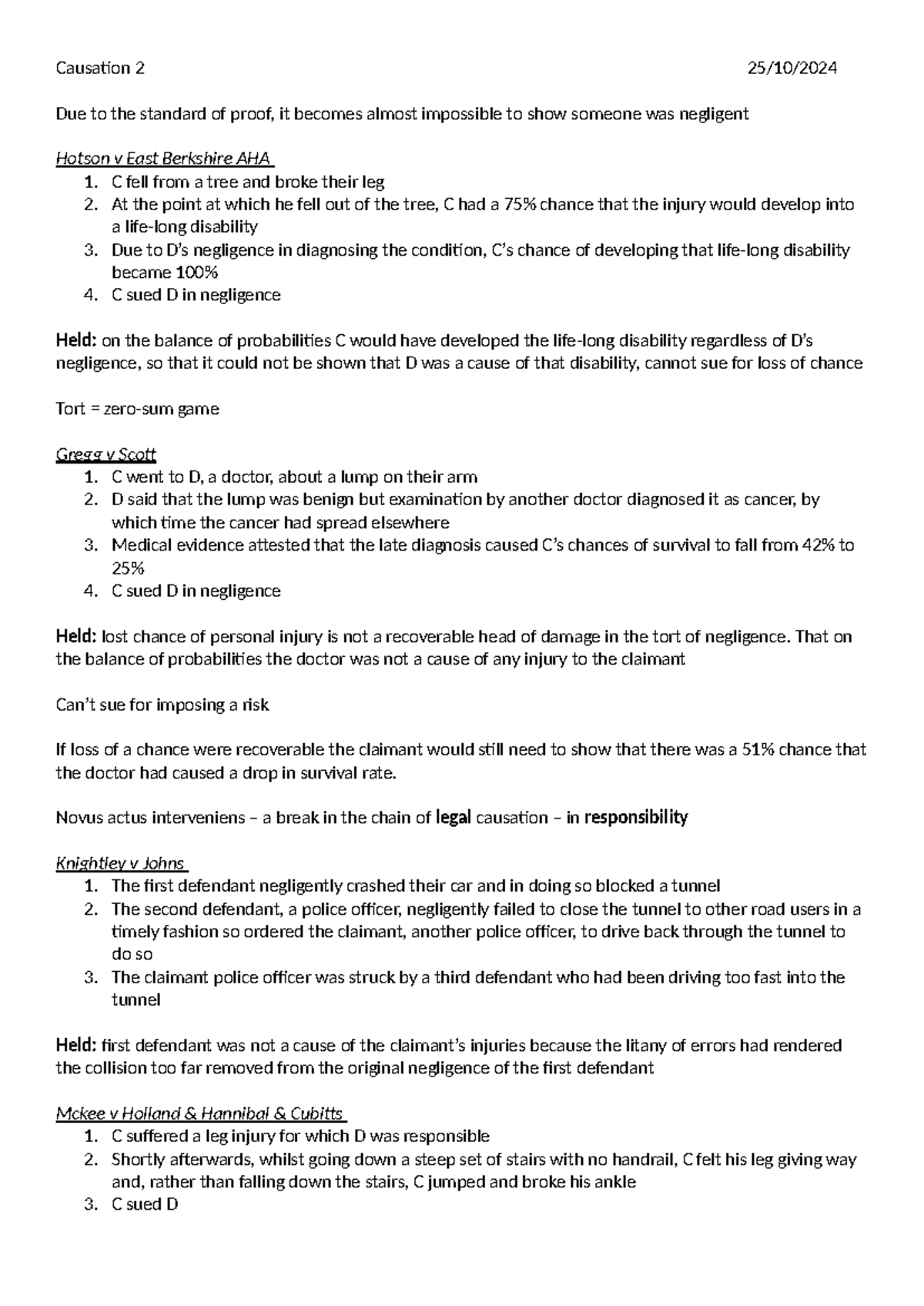 Causation in Negligence: Key Cases & Legal Principles - Studocu