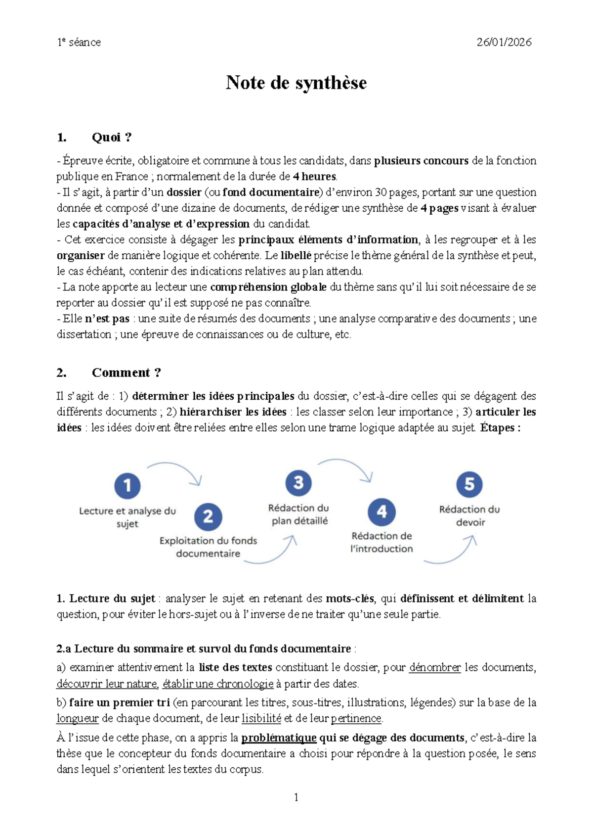 Note de Synthèse 1e Séance - Épreuve Écrite Concours Fonction Publique ...