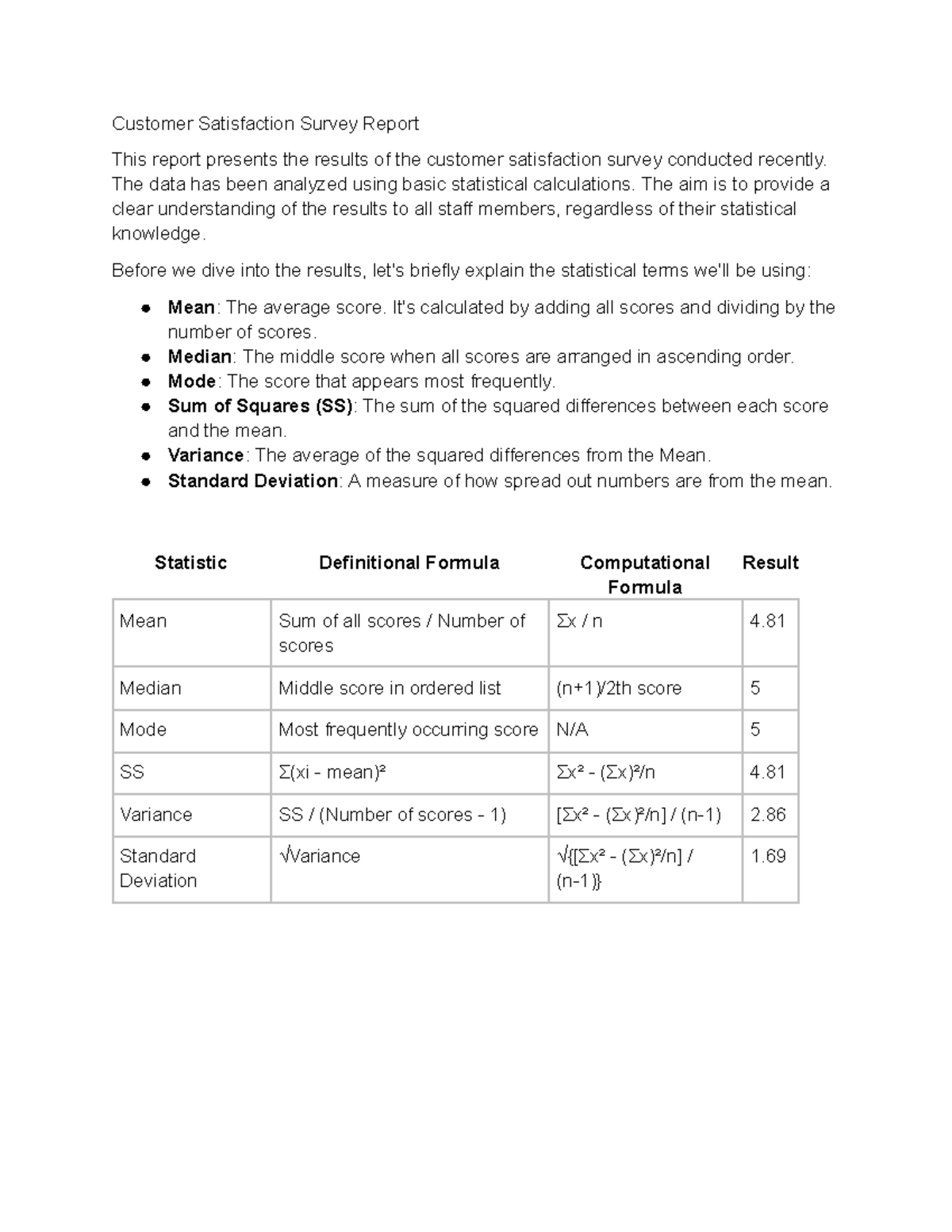 Week 2 - Customer Satisfaction Analysis: Mean, Median, & Variance ...