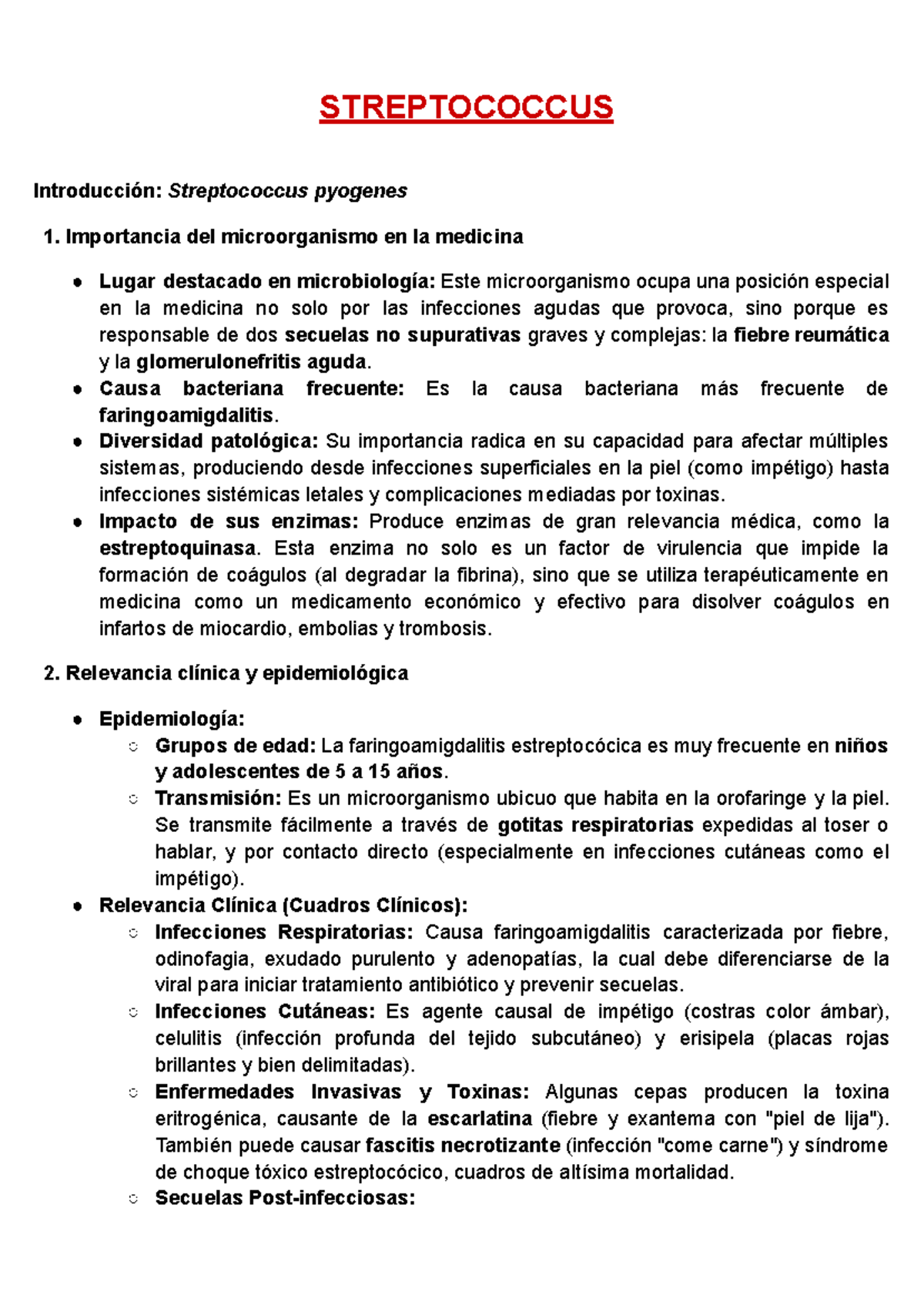 STREPTOCOCCUS PYOGENES: Importancia Médica y Patología - Studocu