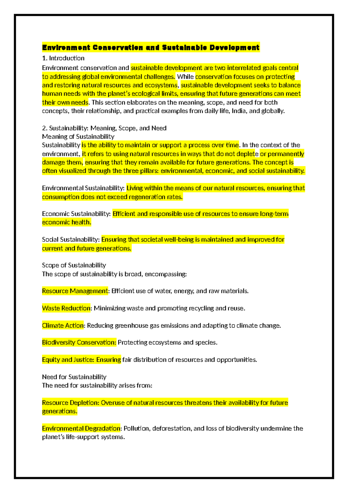 Sociology 11 Chapter Notes: Environment Conservation & Sustainable ...
