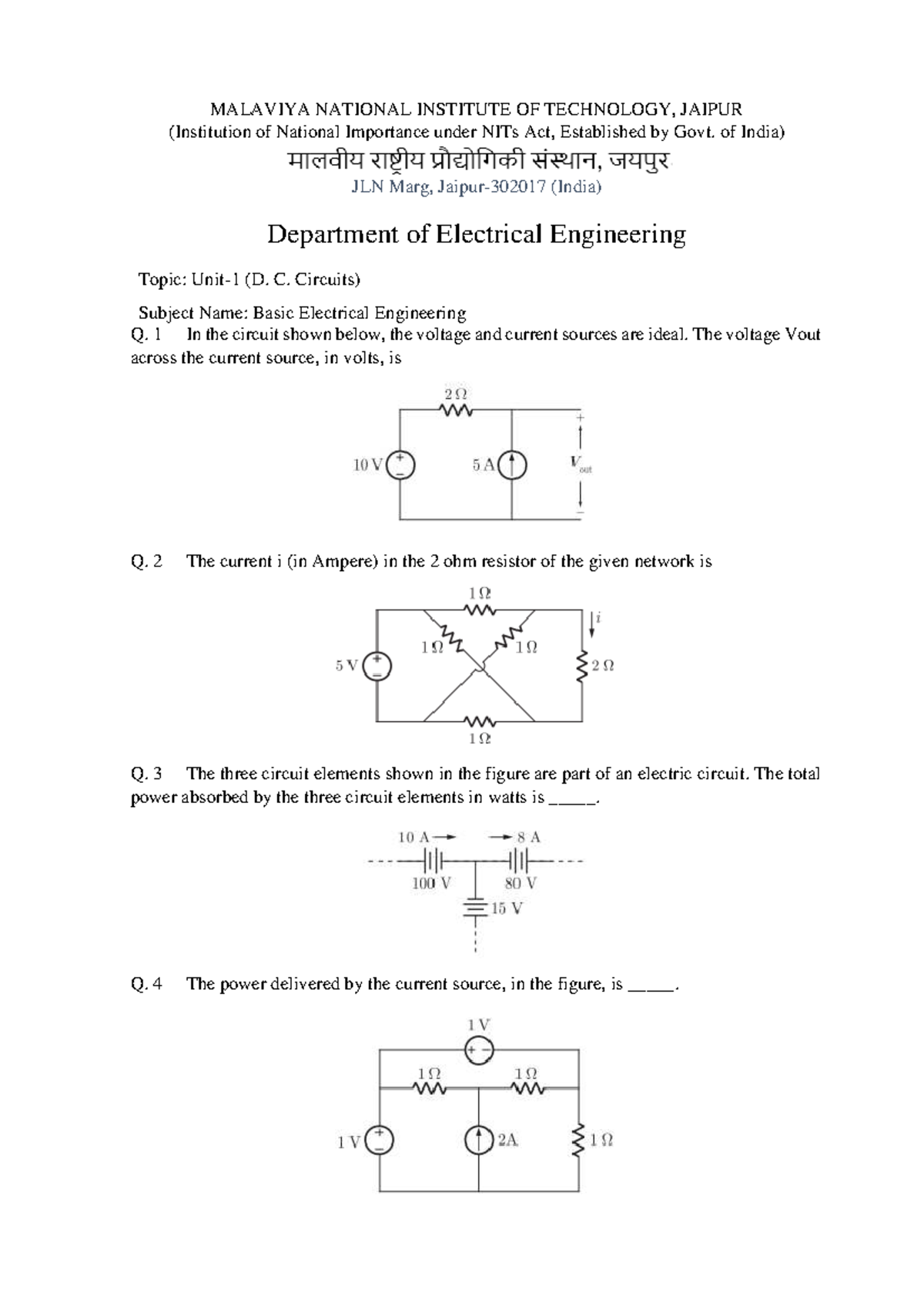 BEE 101 Assignment Unit 1 Part A: D.C. Circuits Analysis - Studocu