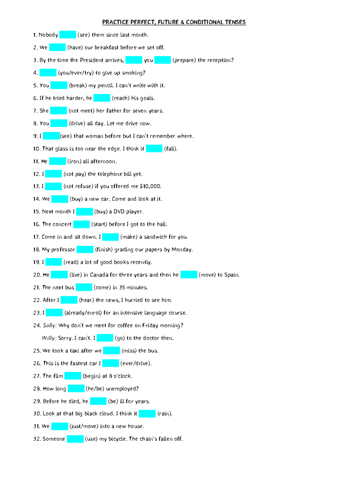 Practice Exercises: Perfect, Future & Conditional Tenses - Studocu