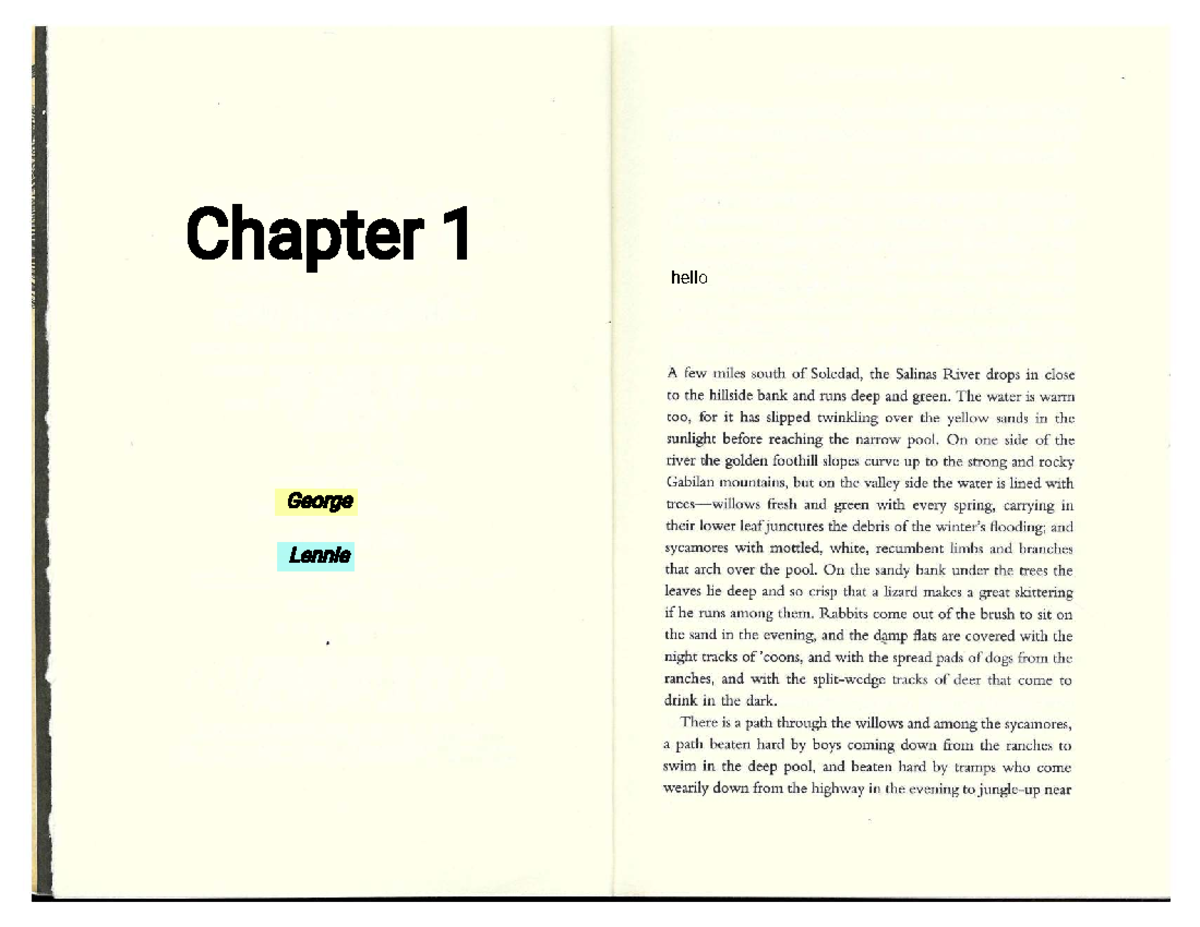 Of Mice and Men (ENG 101) Chapter 1 Summary and Analysis - Studocu