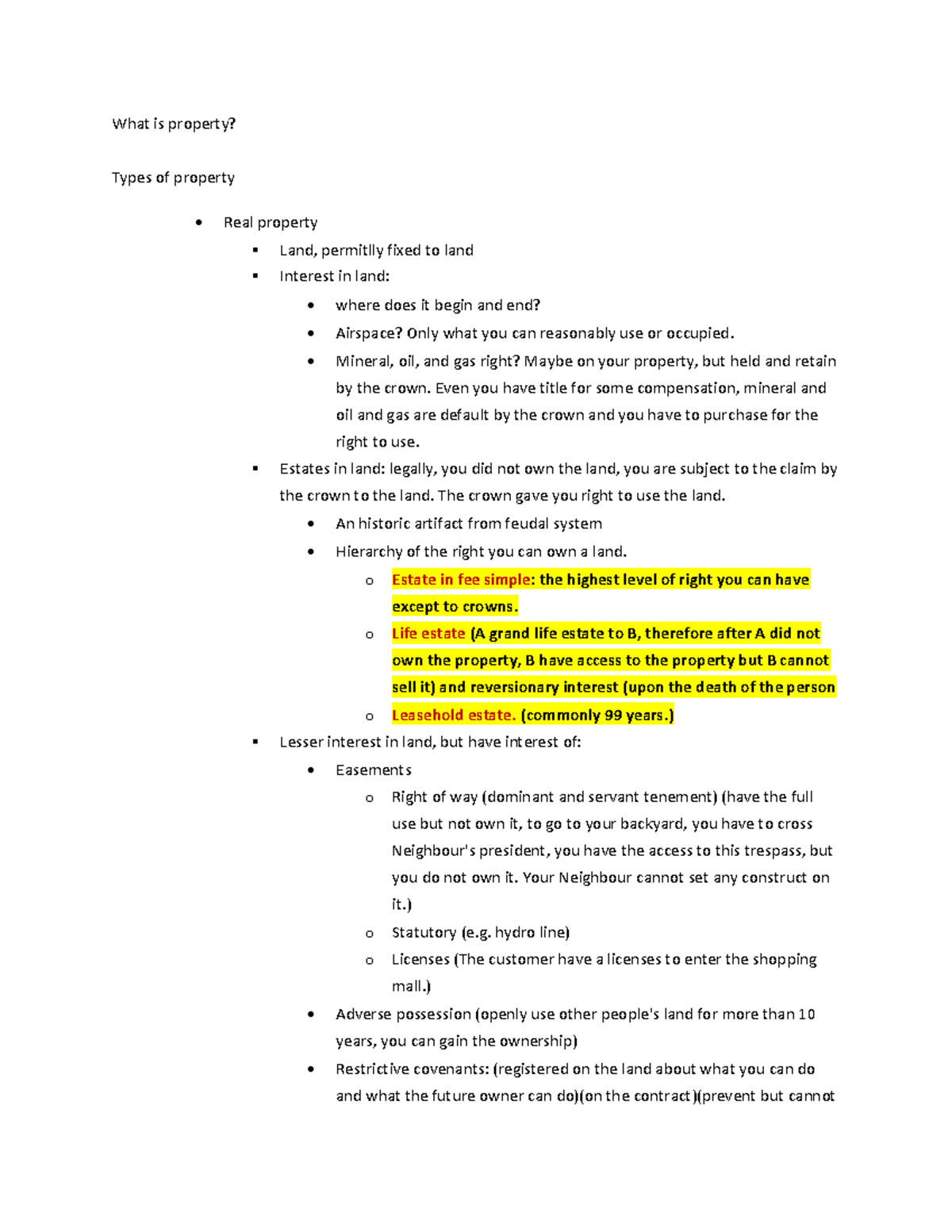 chapter 12 notes - What is property? Types of property - Real property ...