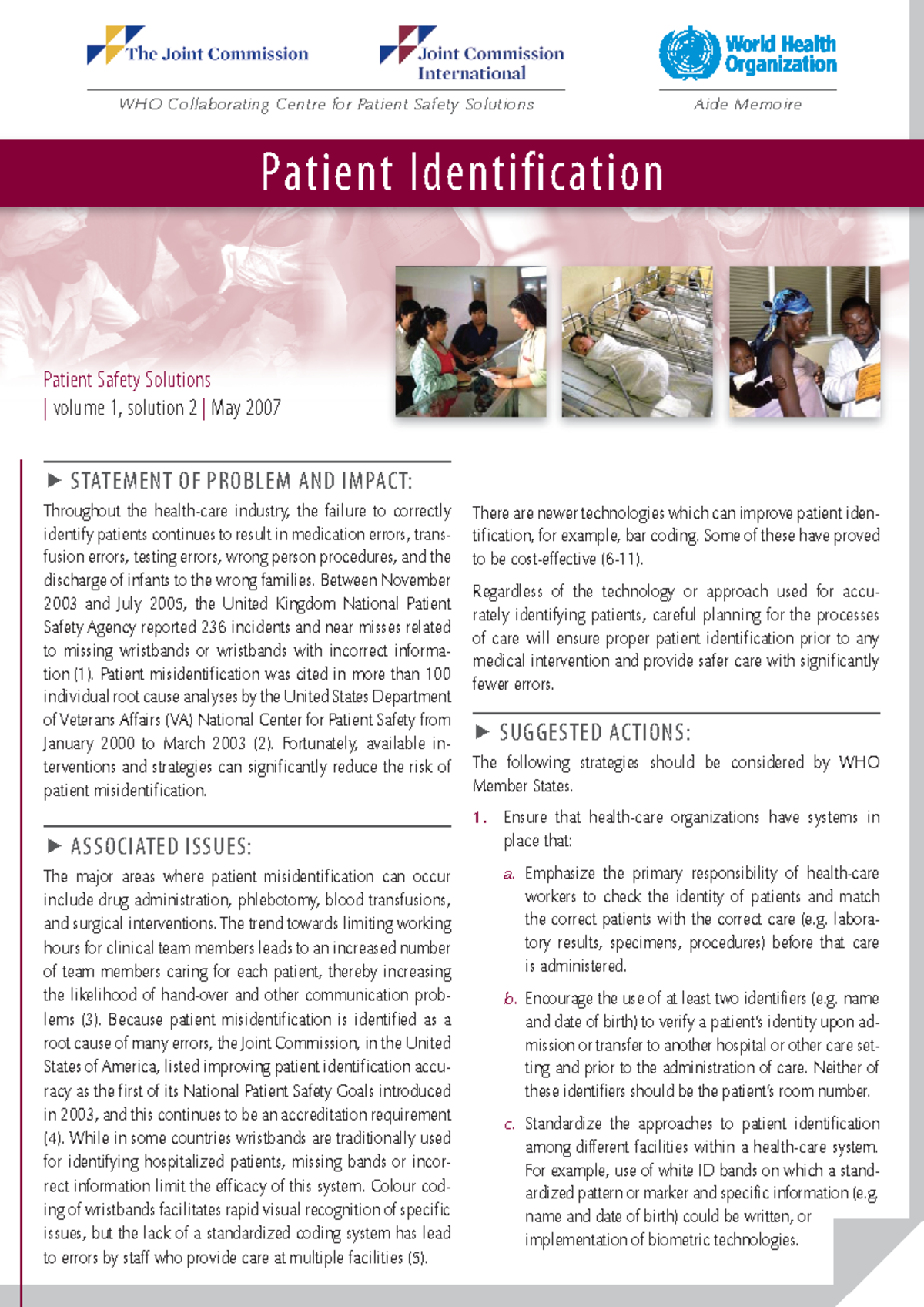 Ps solution 2 patient identification - WHO Collaborating Centre for ...