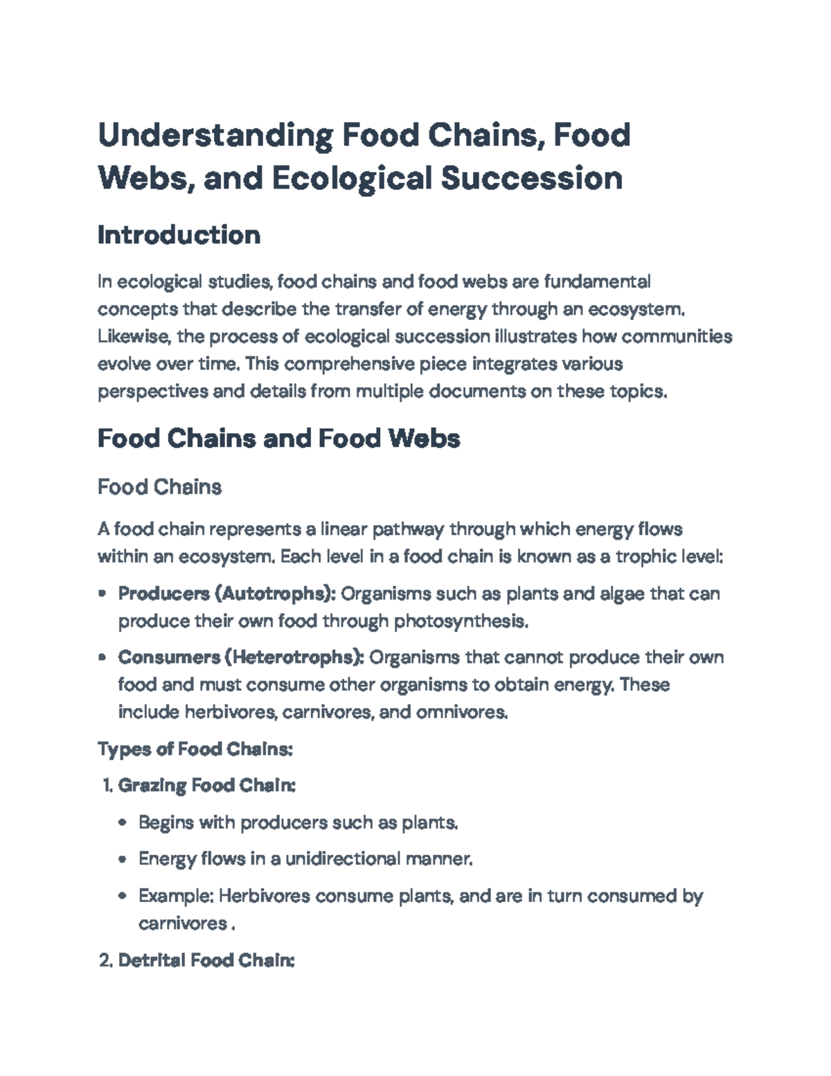 Understanding Food Chains, Food Webs & Ecological Succession Concepts ...