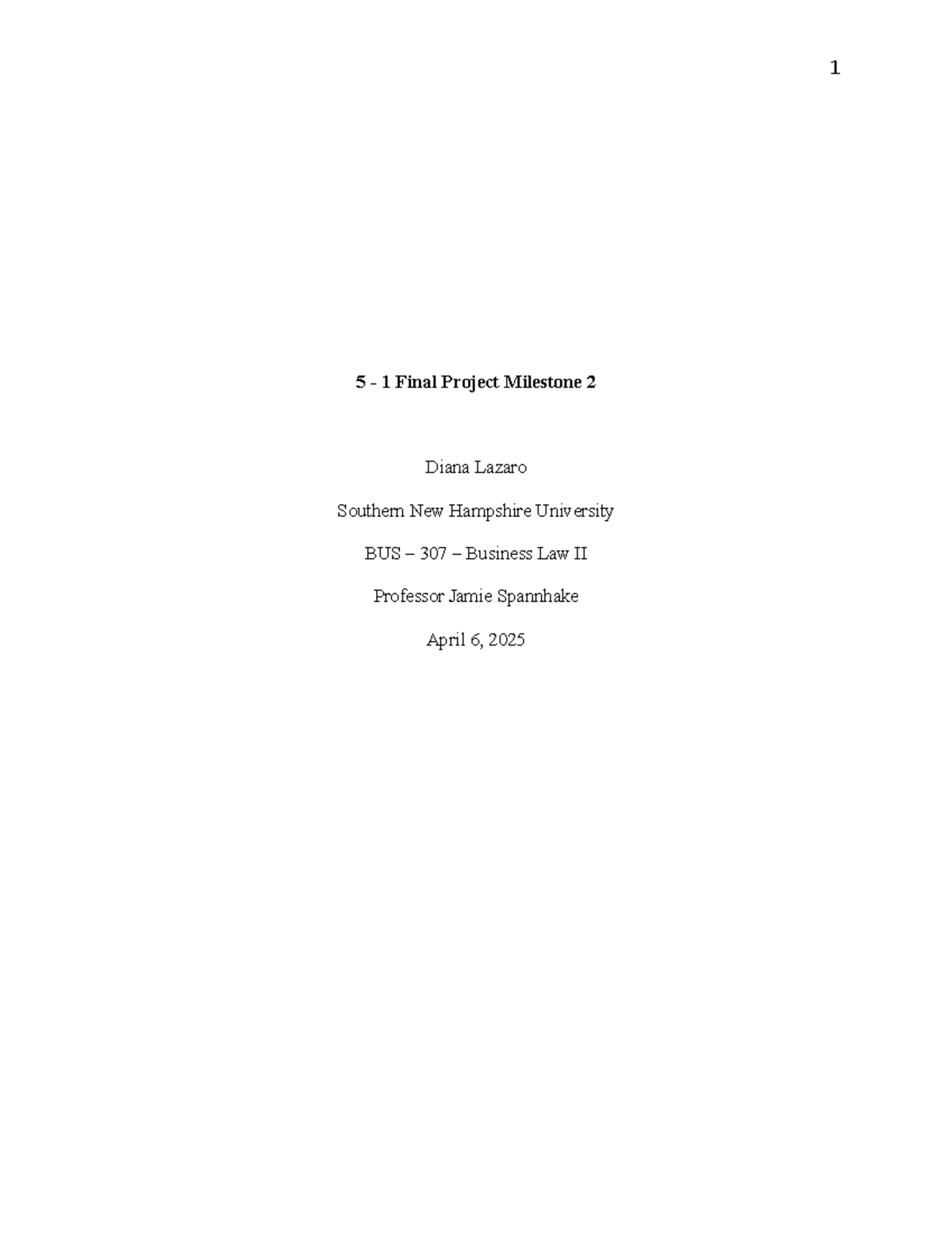BUS 307 Milestone 2 - received an A - 5 - 1 Final Project Milestone 2 ...