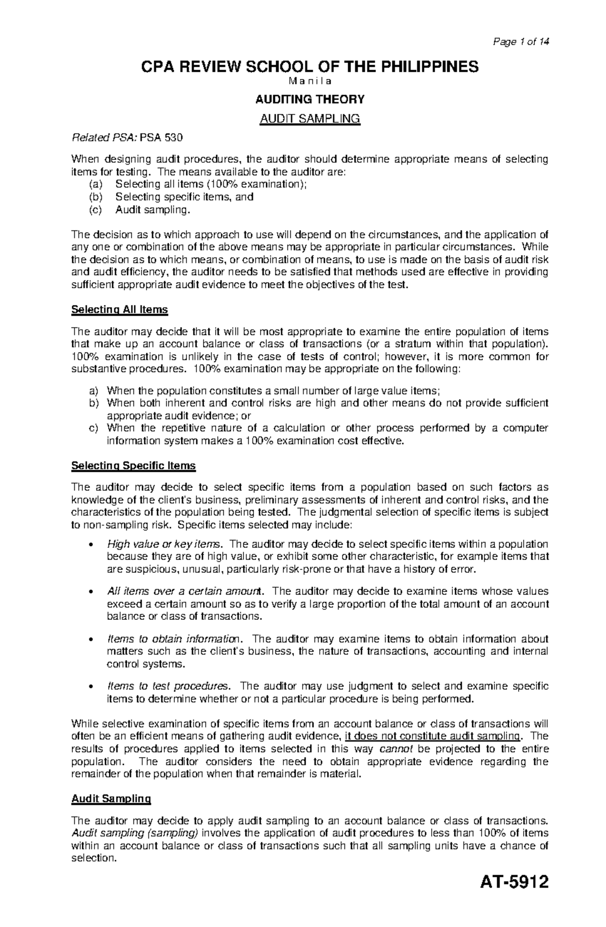 AT 16 Audit Sampling: Key Concepts and Techniques for CPA Exam - Studocu